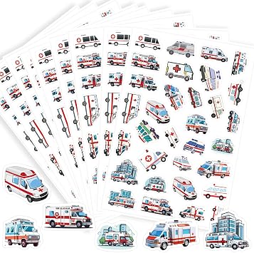 768PCS Ambulance Car Themed Paper Stickers,Emergency Vehicle Medical Hospital Doctor Nurse Party Favors Decorations Supplies Goodie Bag Stuffers Favors Prize Ambulance Car Sticker24 Sheets