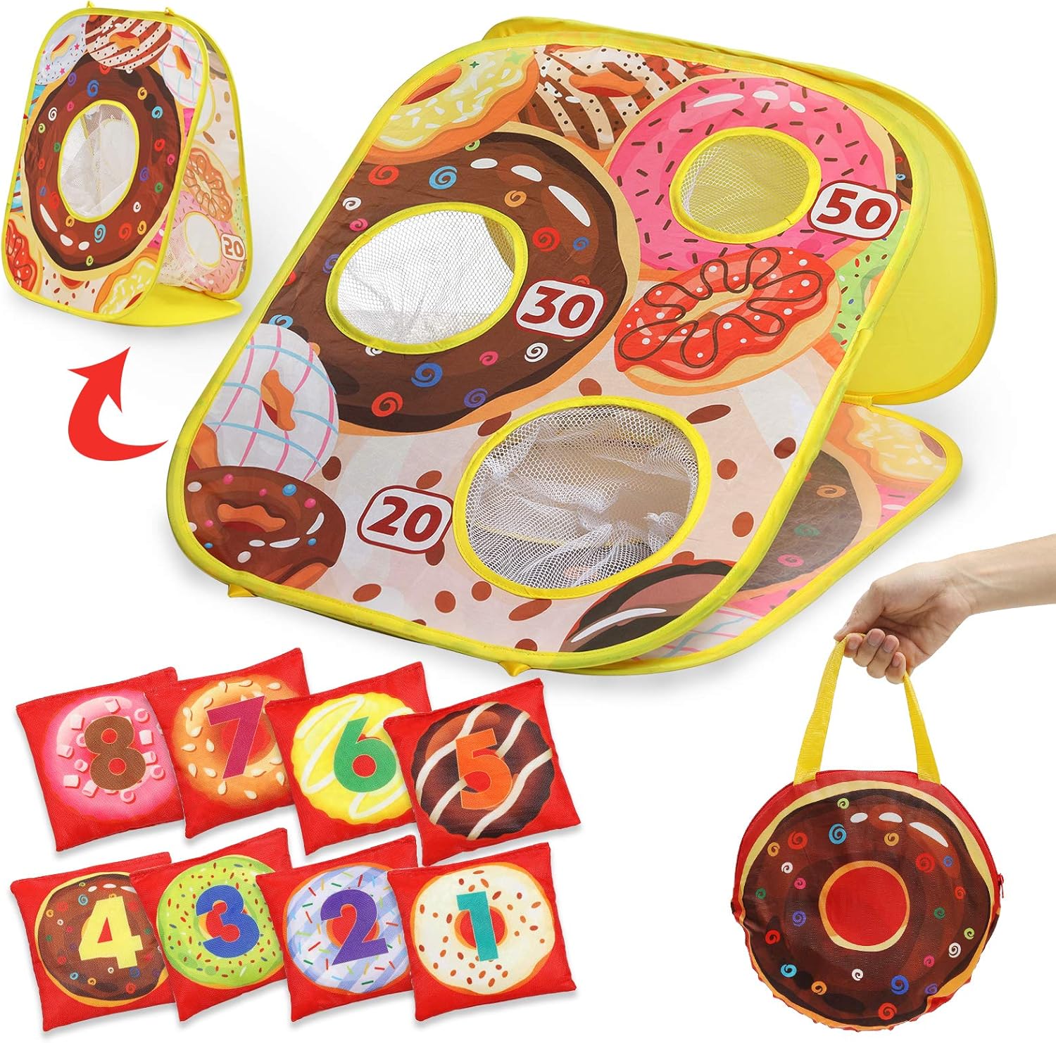 Amazon.co.jp Bean Bag Toss ゲーム ドーナツビーンバッグトスゲームセット 折りたたみ式両面コーンホールゲーム