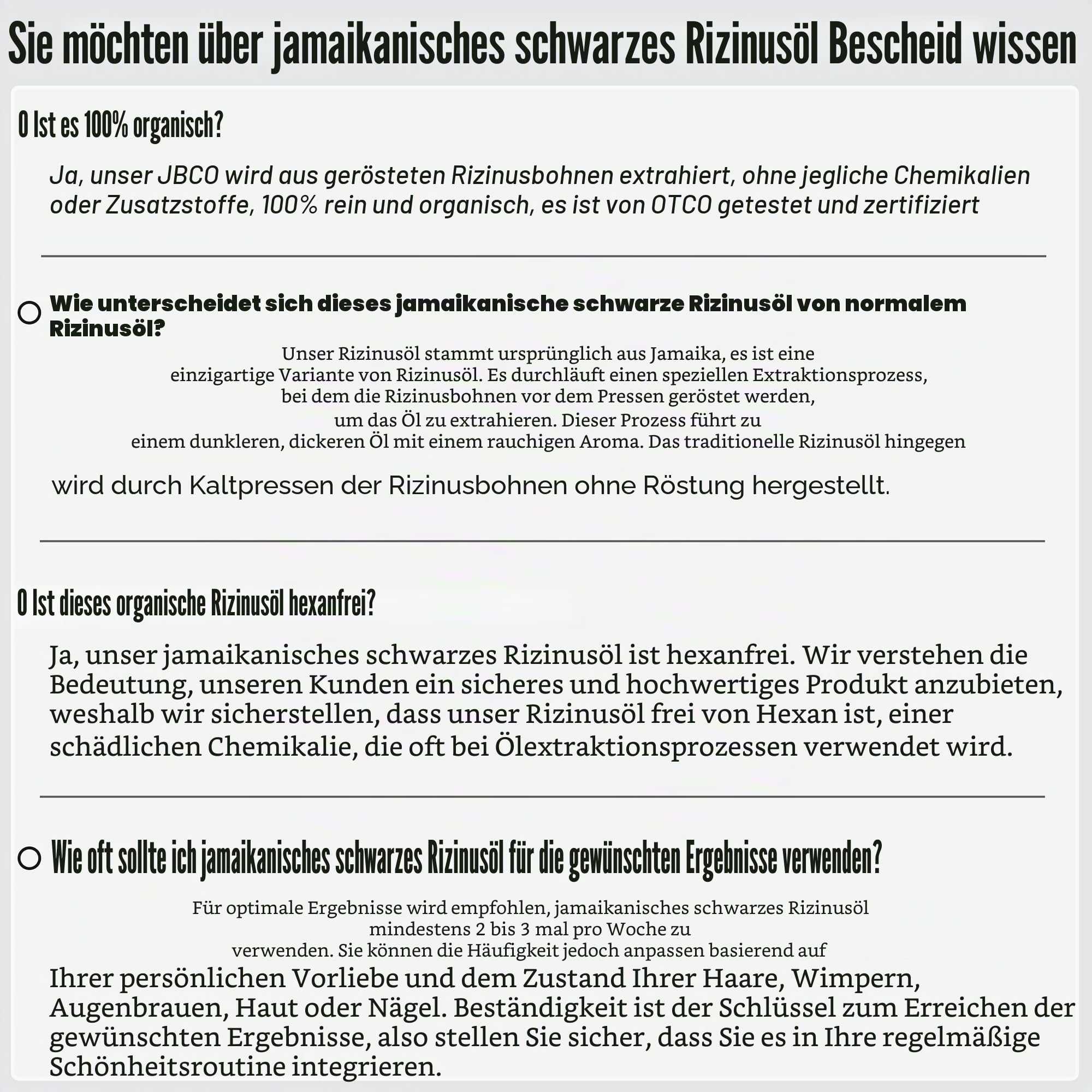 100% organisches, reines schwarzes Rizinusöl, kaltgepresst, für Haare, Augenbrauen, Wimpern, Wachstumsserum zum Wachsen von Wimpern, Rizinusöl für Haut, Körper, Gesicht, nicht raffiniert in