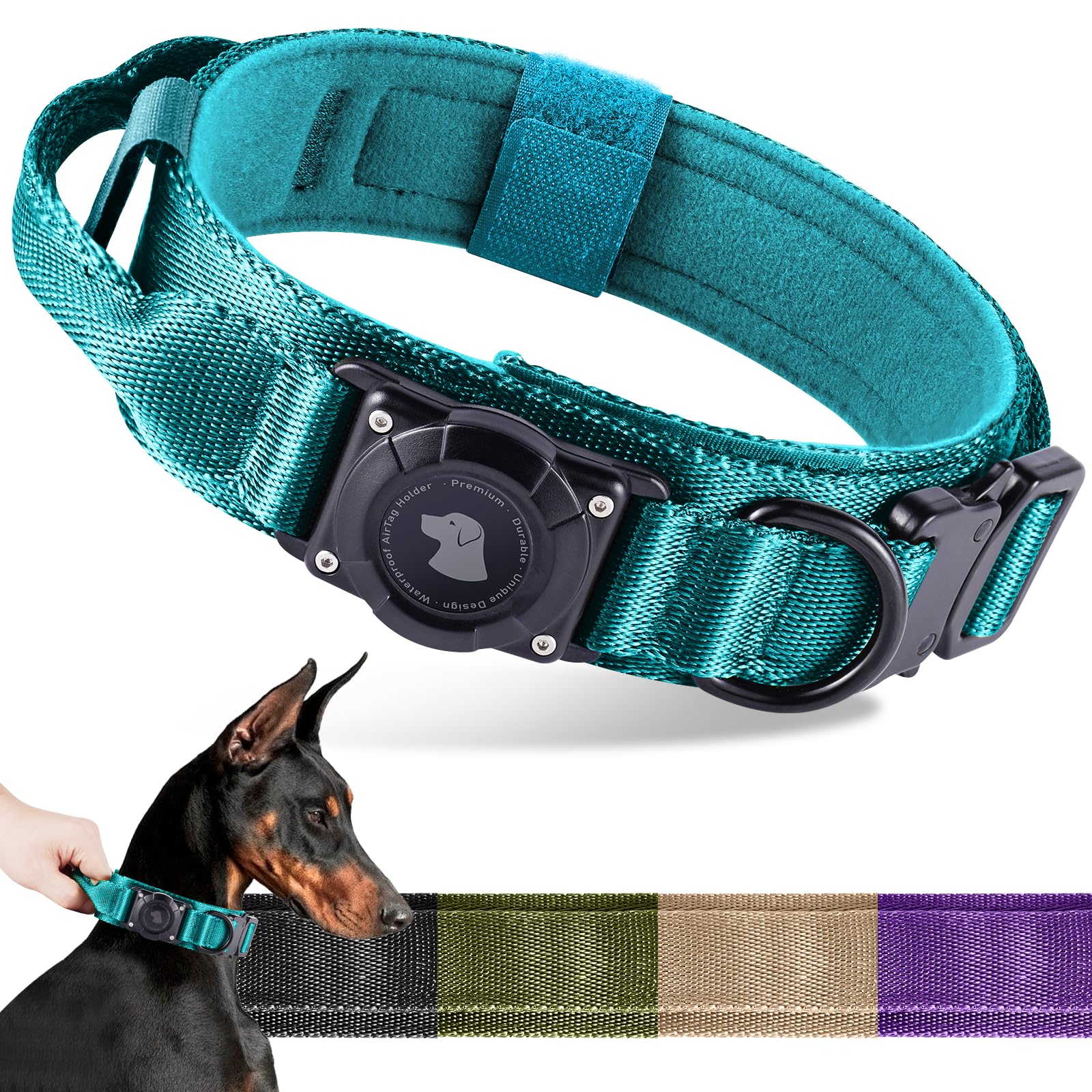 2026 Upgrade Waterproof Tactical AirTag Dog Collar, Built in AirTag Holder