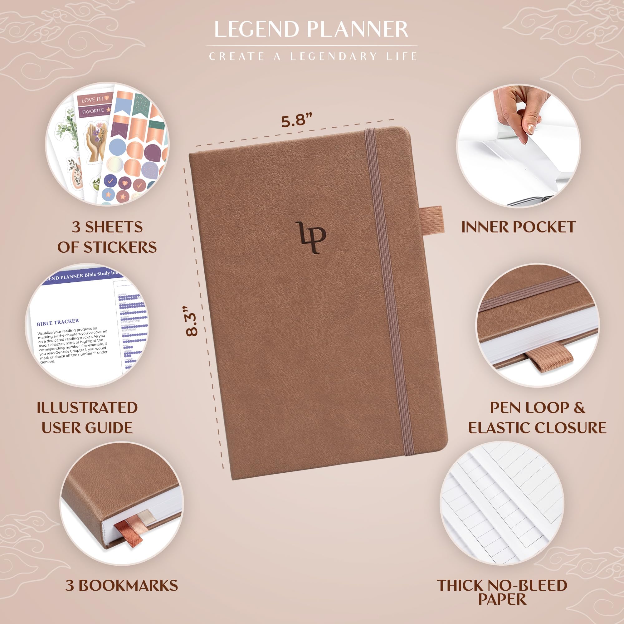 Legend Bible Study Journal – Bible & Church Note Taking & Journaling Notebook – Faith Based Gifts & Religious Accessories (Dark Terracota)