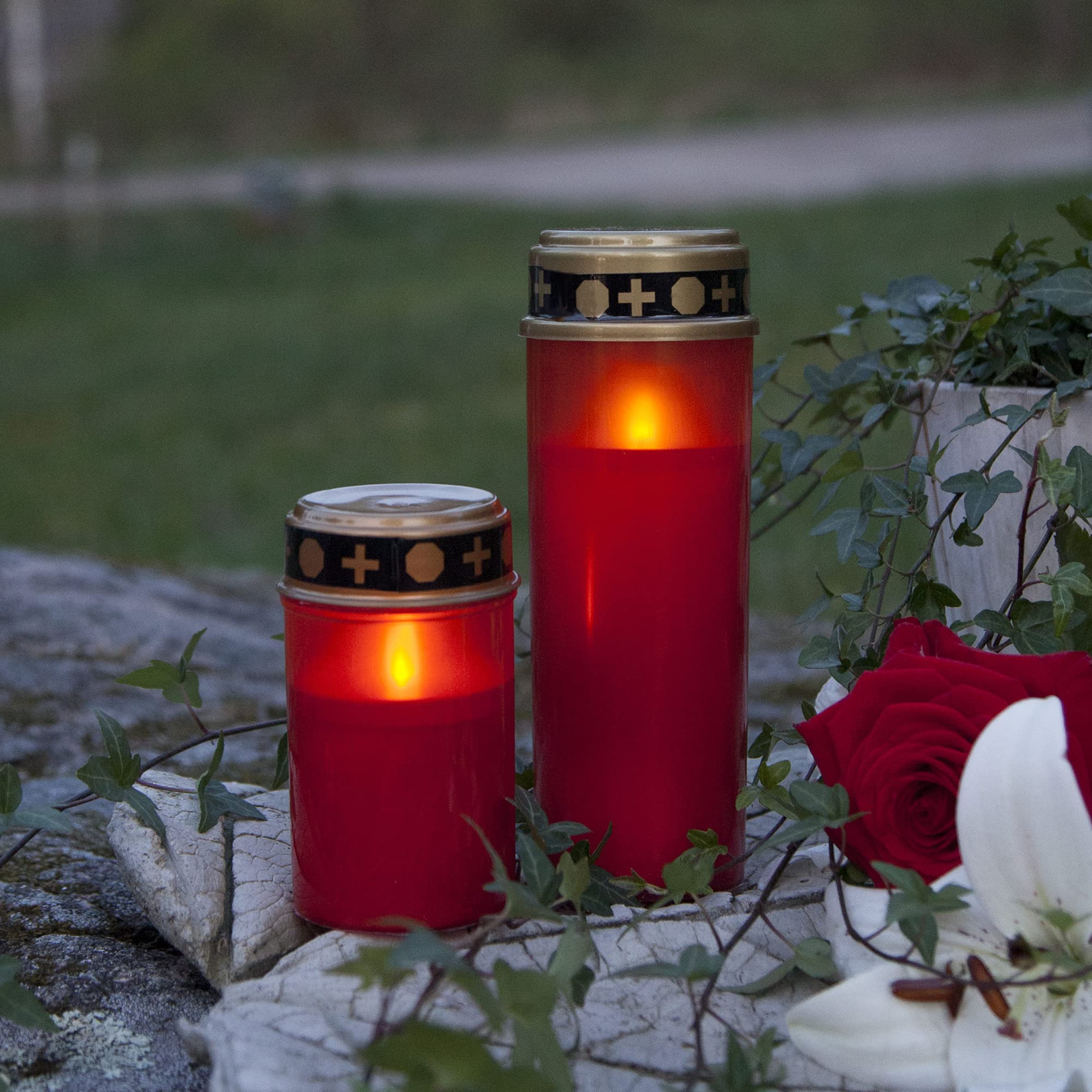 Lámpara LED Para Tumbas "Serene", Farol Rojo Para Tumbas Con Temporizador, Vela Para Tumbas A Pilas Con Efecto Parpadeante, Vela LED Para Cementerio Para Exteriores