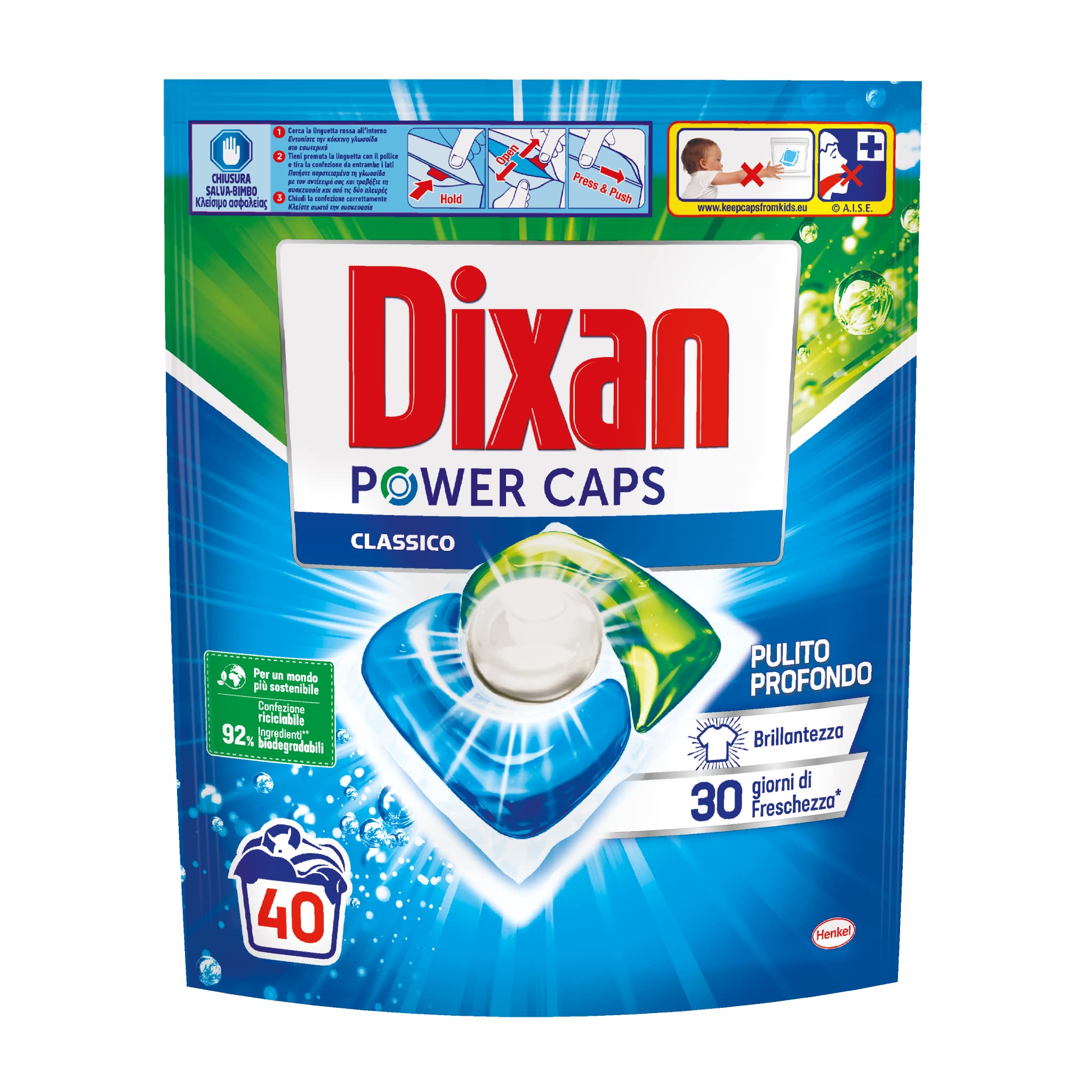 Dixan Power Caps Classic - Detergente para lavadora en cápsulas, paquete de 4 x 40 lavados