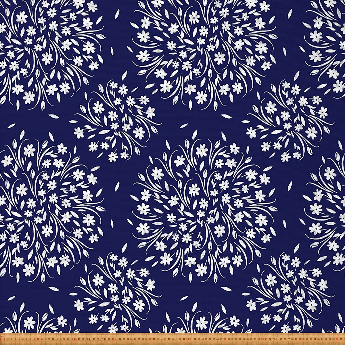 Floral Fabric by The Yard,Vintage Little Floral Upholstery Fabric for Chairs,Traditional Botanical Fabric for Upholstery and DIY Projects,10 Yards,(L920*W150cm) Navy Blue White