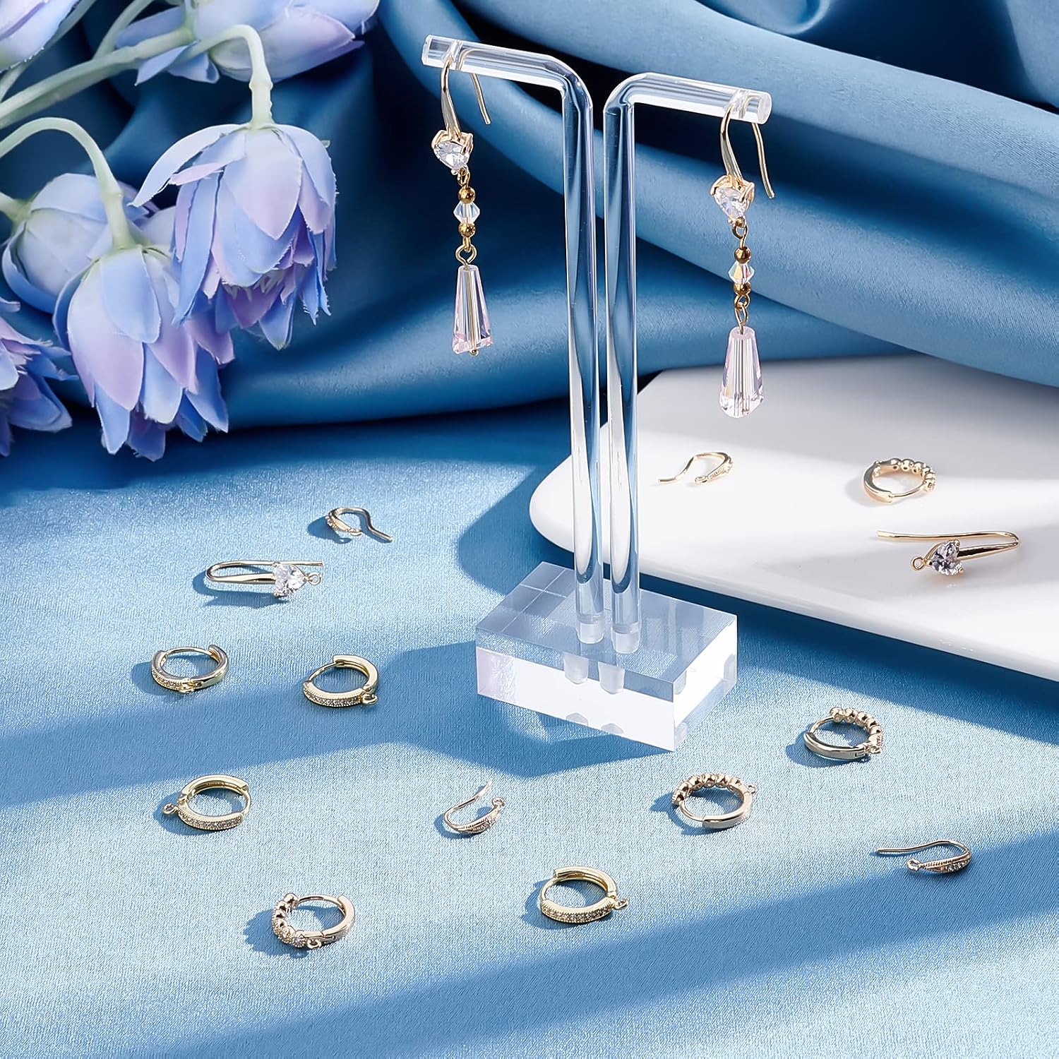 Beebeecraft 16Pcs 4 Style 18K Real Gold Plated Earrings Hooks and Hoop Earring Findings with Loop for Women Jewelry Making DIY Crafts