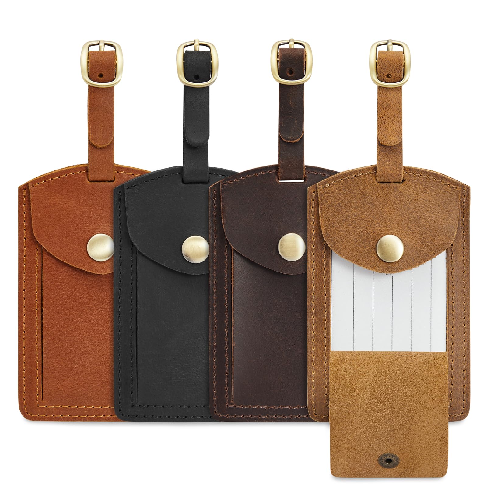 S-ZONE Leather Luggage Tags for Suitcases TSA Approved Adjustable ID Label Baggage Tags Genuine Tracker for Backpack Travel Bag (Assorted Colors)