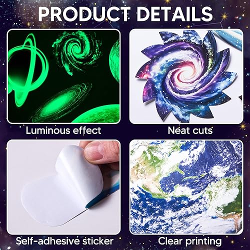 Miniatura 6 de Calcomanías de pared que brillan en la oscuridad, estrellas y planetas para techo, calcomanías de pared del sistema solar que brillan en la