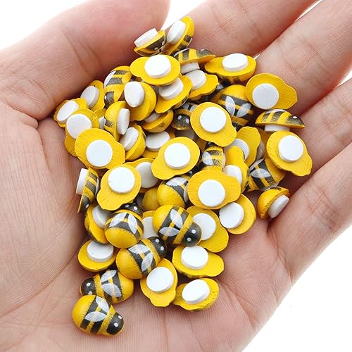 Miniatura 5 de E-outstanding Woode Bumble - 100 calcomanías autoadhesivas 3D de abejas de madera pequeñas de 0.354 x 0.512 in para decoración de tarjetas, álbumes