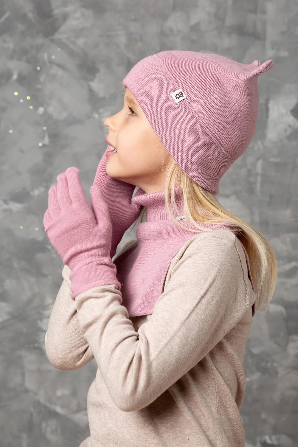 Cotton Knit Neck Warmer for Kids | Soft and Warm Loop Scarf for Toddlers | Beige, Pink Tube Scarf for Ages 0-10 - Image 3