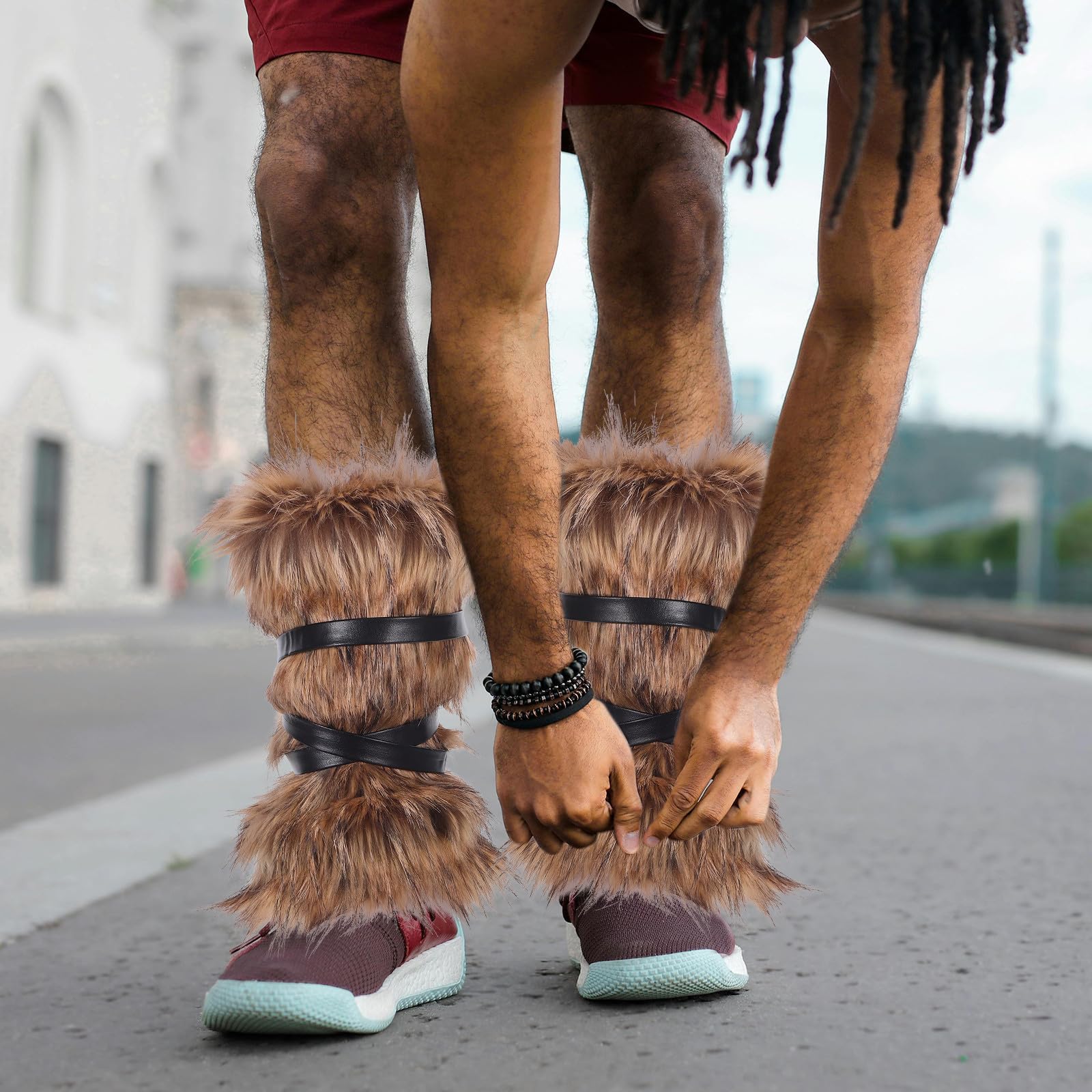 DOITOOL 2 Pares Calentadores de Piernas de Poliéster Ajustables Tiras Esponjosas para Mujeres y Hombres, Ideales para Eventos Festivos y Disfraces Retro