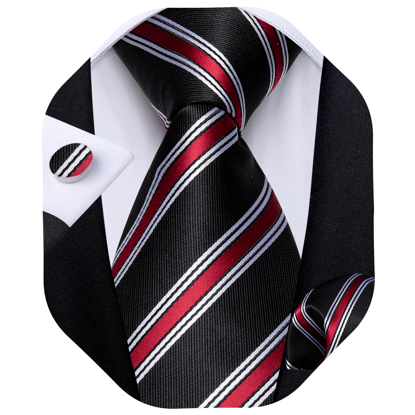 DiBanGu Striped Ties for Men Silk Woven Plaid Necktie | Classic Stripe Pattern,Soft Silk,Wear-resistant,Pocket Square and Cufflinks,Great Gift for Birthday,Business,Meeting