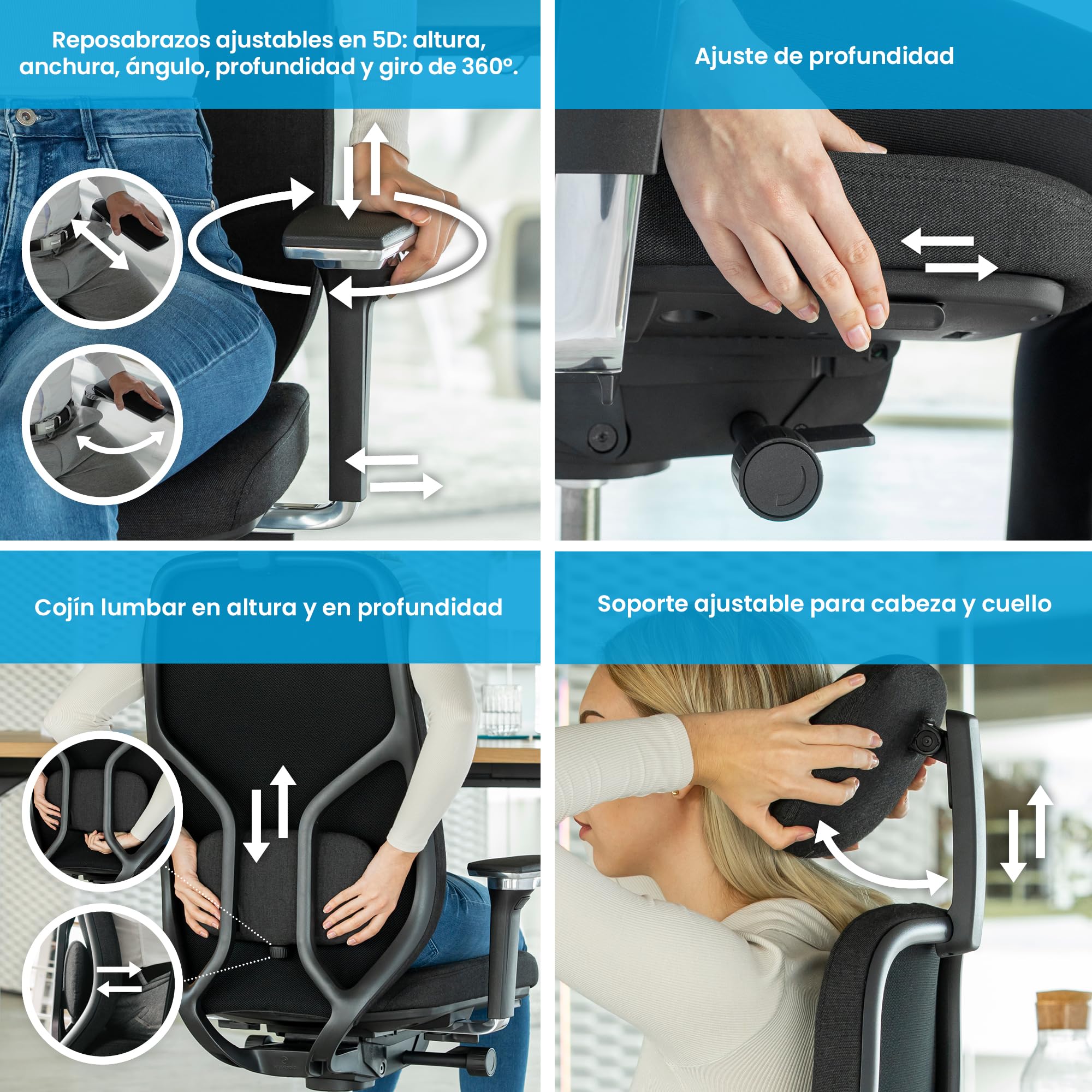 Ergotopia MasterBack Pro Silla Ergonomica Escritorio - Silla Oficina Ergonomica con Mecanismo de Inclinación 3D, Apoyo Lumbar, Mecanismo Sincrónico y Reposabrazos Ajustables en 5D