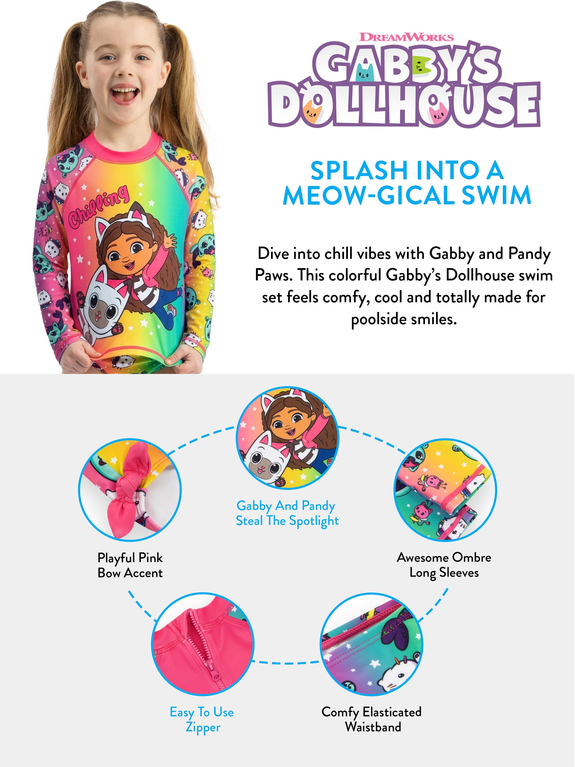 Kostium kąpielowy Gabby’s Dollhouse, Kostium Kąpielowy Dla Dziewczynek Gabby I Pandy Paws, Dwuczęściowy Strój Dla Dziewczynek Z Kokardkami