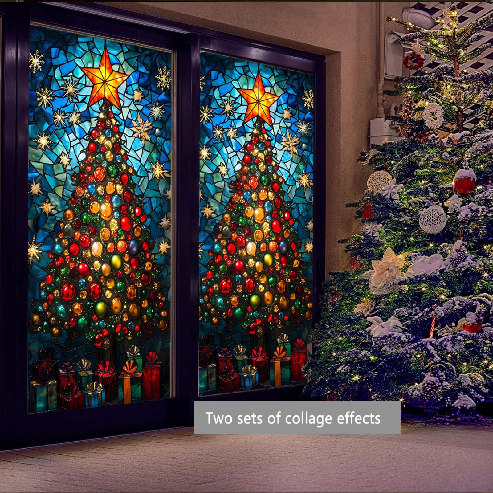 Pellicola Vetri Finestre 45x100cm (3PCS) Albero Di Natale Pellicola Adesiva Per Vetri Oscurante,Adesivi Per Vetro Autoadesiva,Pellicole Vetri Anti Uv,Pellicola Privacy Finestre Casa/Ufficio