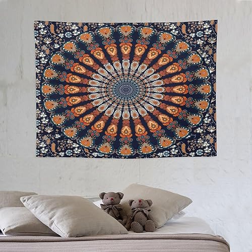Miniatura 1 de ZhiRain Tapiz bohemio hippie indio para colgar en la pared, hermoso mandala de pavo real, multicolor, decoración del hogar para sala de estar,