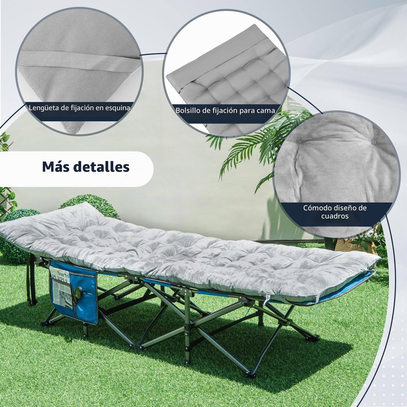 SOARS Cojín para Tumbona 190 x 70 cm, Acolchado 7 cm Funda para Tumbona, Tumbona de Sol, Tumbona de Jardín, Cama de Camping (Gris)