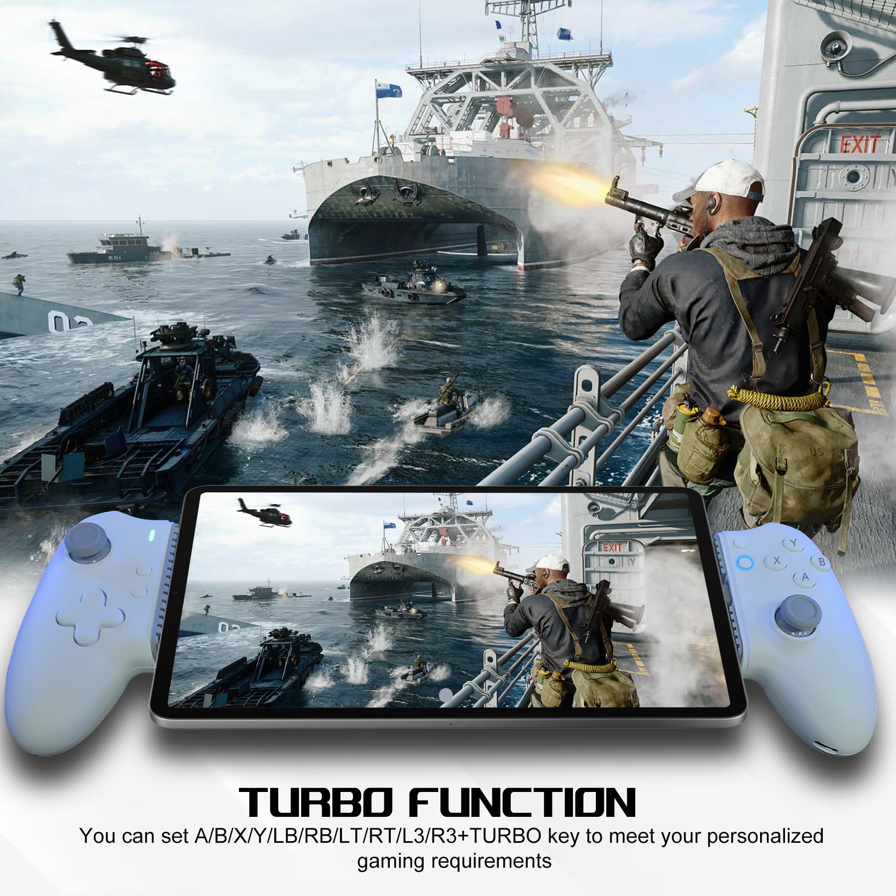 arVin Controlador de juegos móvil USB C para iPad/tableta (dentro de 6.7-11 pulgadas) USB-C Gamepad con joysticks de Hall/gatillo de pasillo/Turbo/teclas traseras, juego remoto para consolas PS5/PS4