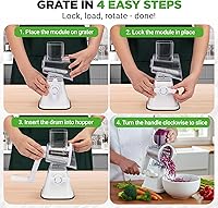 Vista 2 de Nutrichef 3 in 1 Cheese Grater & Shredder Strong Suction Base, Rotary Handle with Safety Lock Includes Hand Crank & 3 Drum Blades for 3
