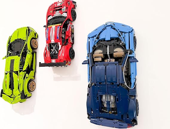 3Dudes & Dad Wall Mount Display Bracket compatible with LEGO® Technic Bugatti Chiron - Custom Designed Storage Hook for Set 42083 - 3D Printed Plastic - Supplied With Mounting Hardware