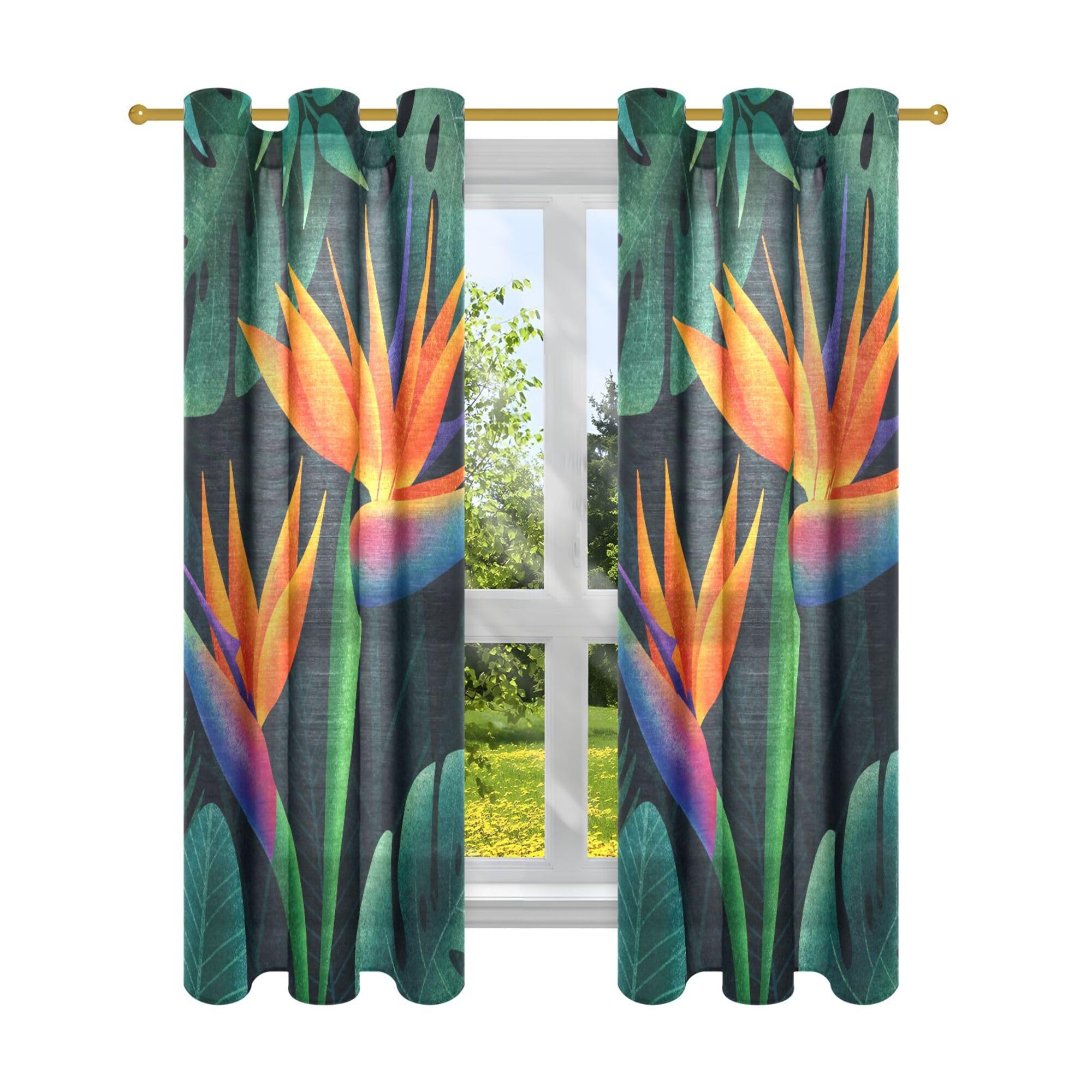 Tropical Jungle Leaves and Flowers Pinch Pleated Curtains Farmhouse Curtains for Window Treatments Blackout Curtains 63 Inches Long Closet Curtains 2 Panels Set