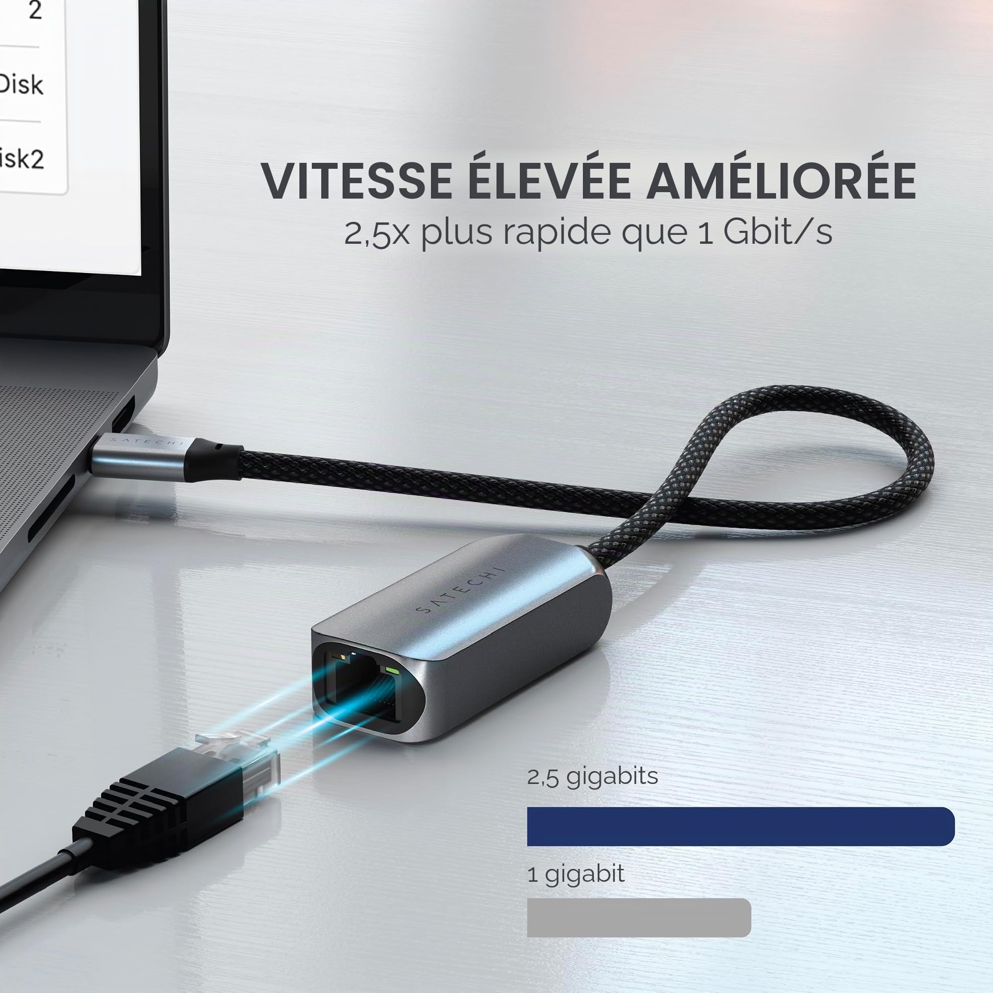 SATECHI Adaptateur Ethernet USB-C 2.5Gbps | Connexion réseau ultra-rapide, design compact plug-and-play, pour MacBook Air/Pro, PC portables Windows, iPad et iPhone