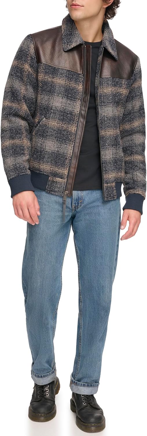 Levi's Men's Mixed Media Western Plaid Bomber Jacket - Image 4