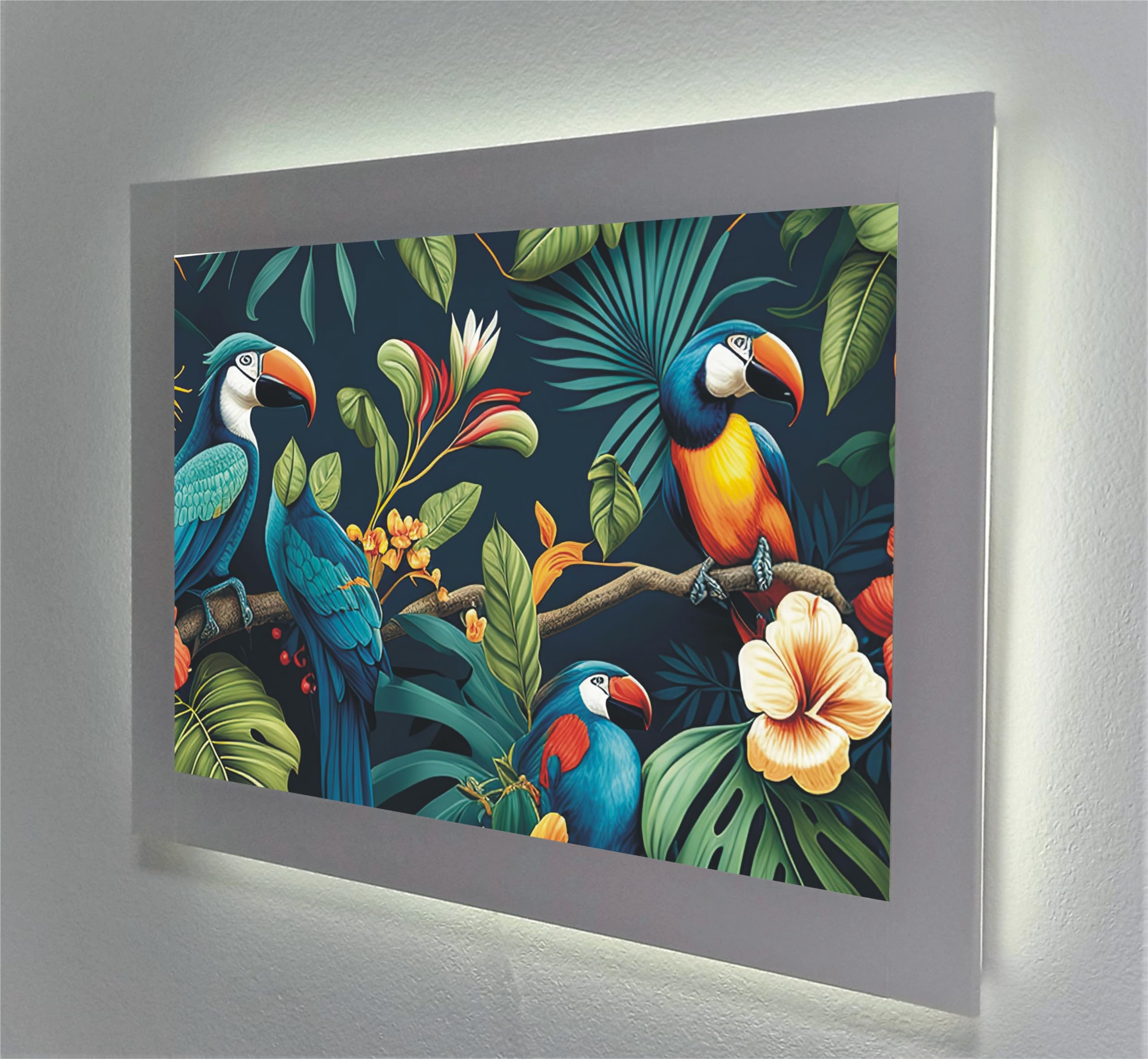 Tableau rétroéclairé Toucanes, œuvre d'art lumineuse haut de gamme pour intérieur