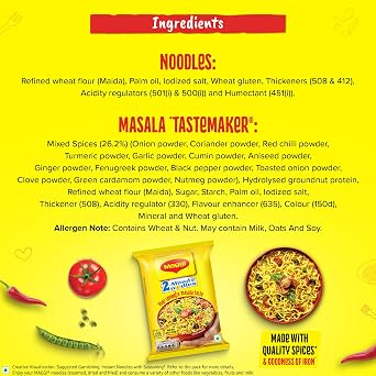 Maggi 2 Minutes Noodles Masala, 70 grams pack (2.46 oz)- 12 pack - Made in India