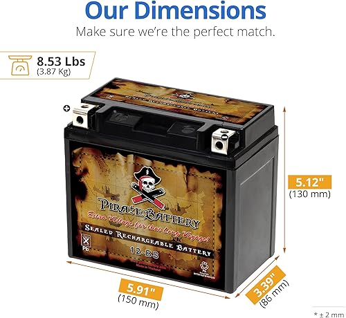 Miniatura 28 de Pirate Battery YTX7A-BS 12V 90 CCA AGM - Batería de 6 Ah sin mantenimiento para ATV, scooter, motocross, ciclomotor, terminal de tuerca y perno T3