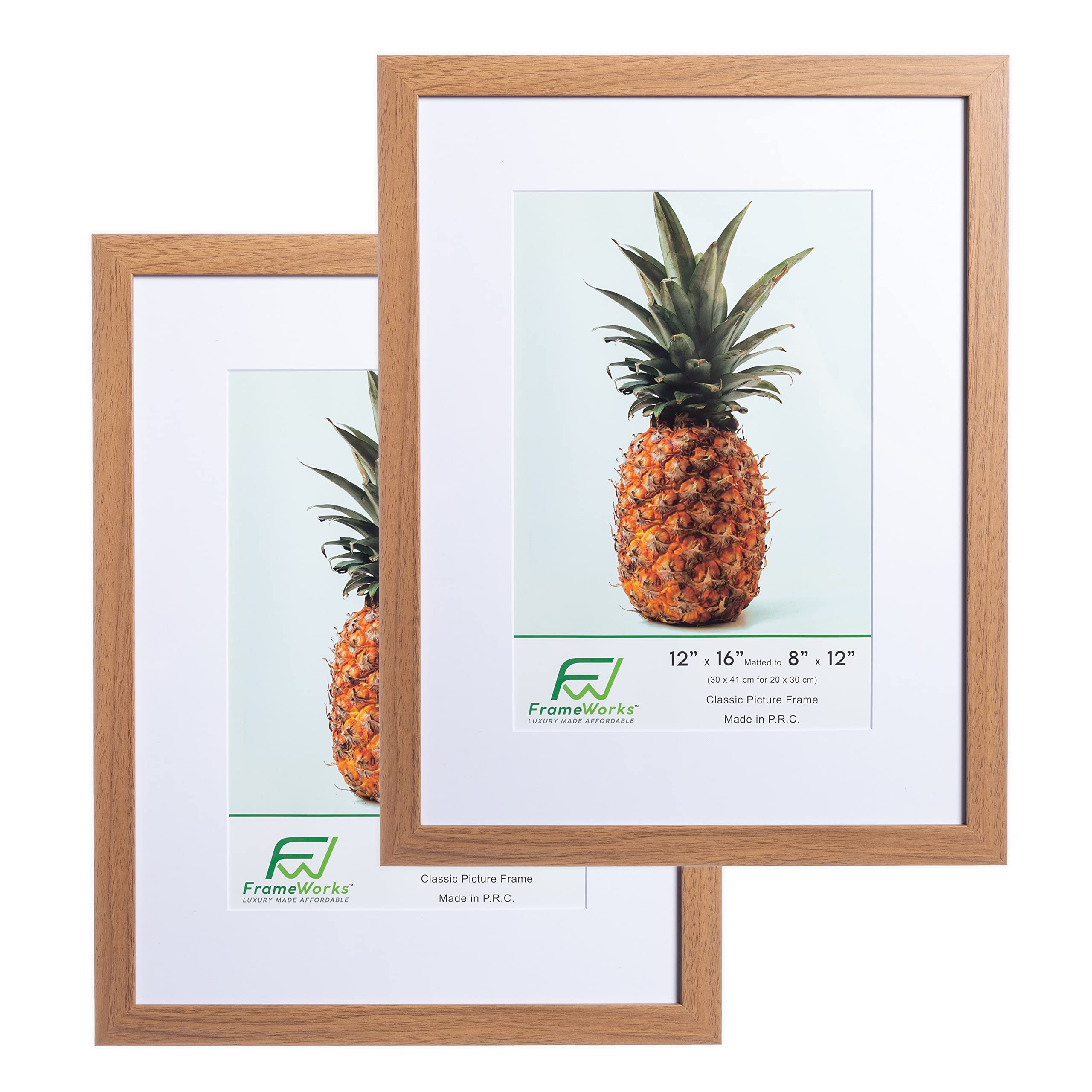 FrameWorks 12x16 mat to 8x12 Classic Wooden Picture Frames With Tempered Glass | Golden Oak | 2-Pack