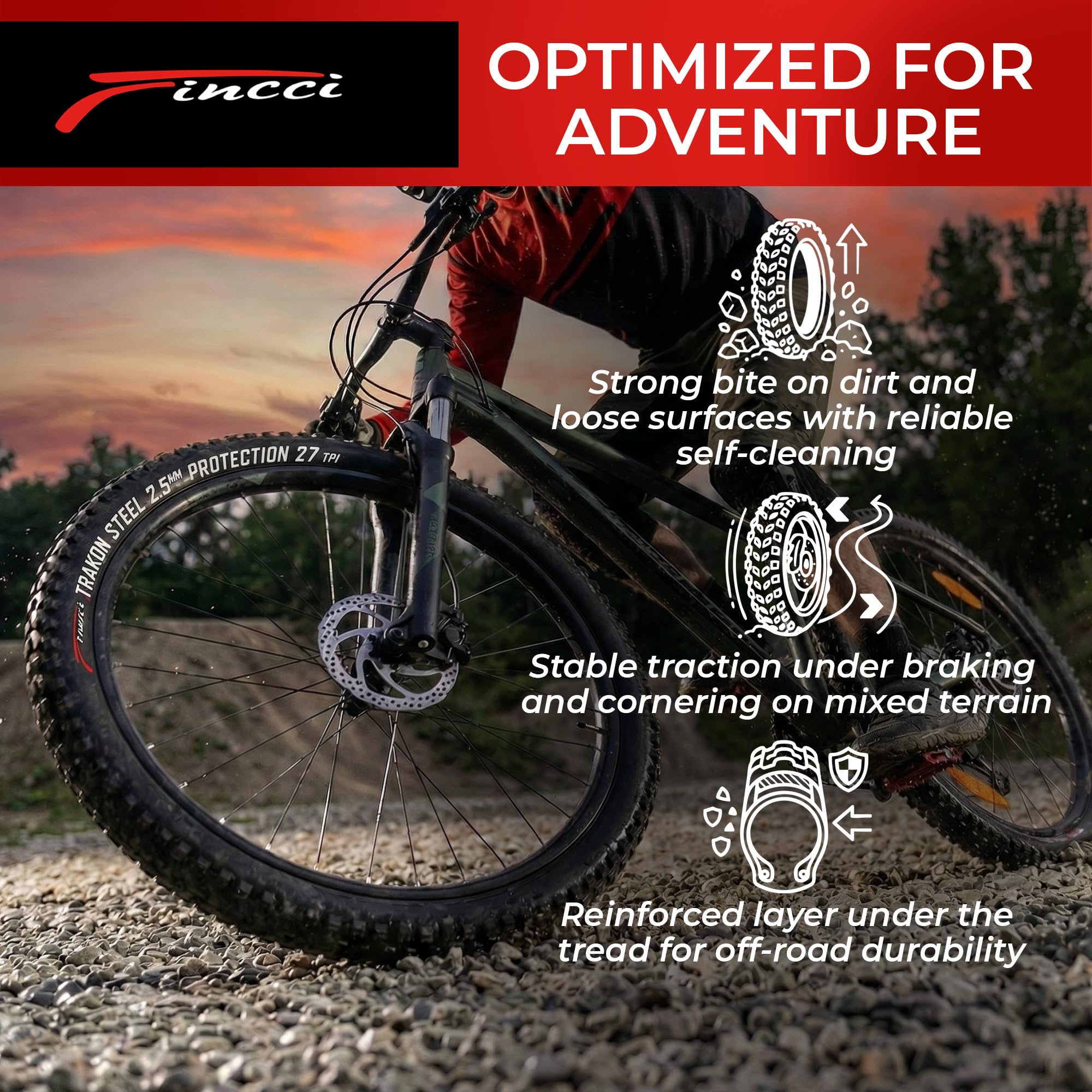 Fincci Trakon MTB 29 2.10 Pokrowce na rower MTB 29 Składane 54-622 2,5 mm Odporne na przebicie Nylon 27 TPI - Opona górska do rowerów elektrycznych, XC, Enduro i hybrydowych