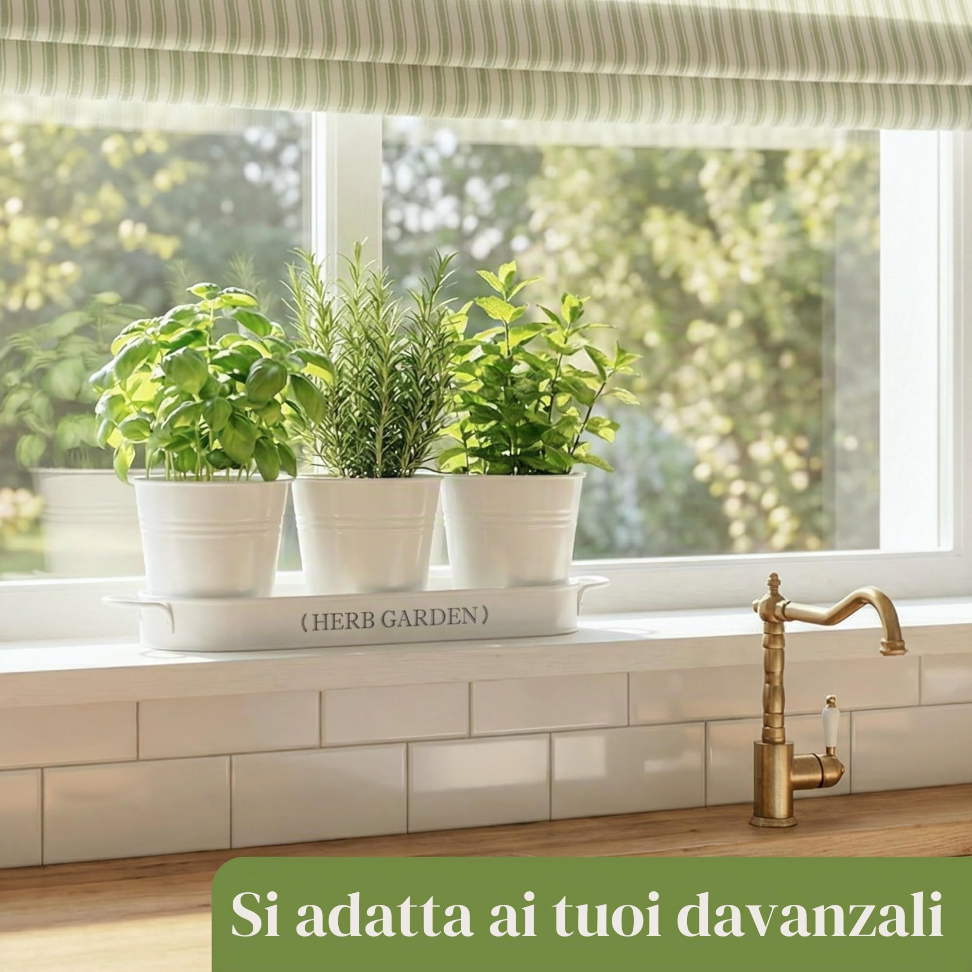 PERFNIQUE Giardino di erbe aromatiche da interno, fioriera da giardino per interni ed esterni, vasi per piante da fattoria, kit da giardino per davanzale con vassoio, vasi da finestra per piante da