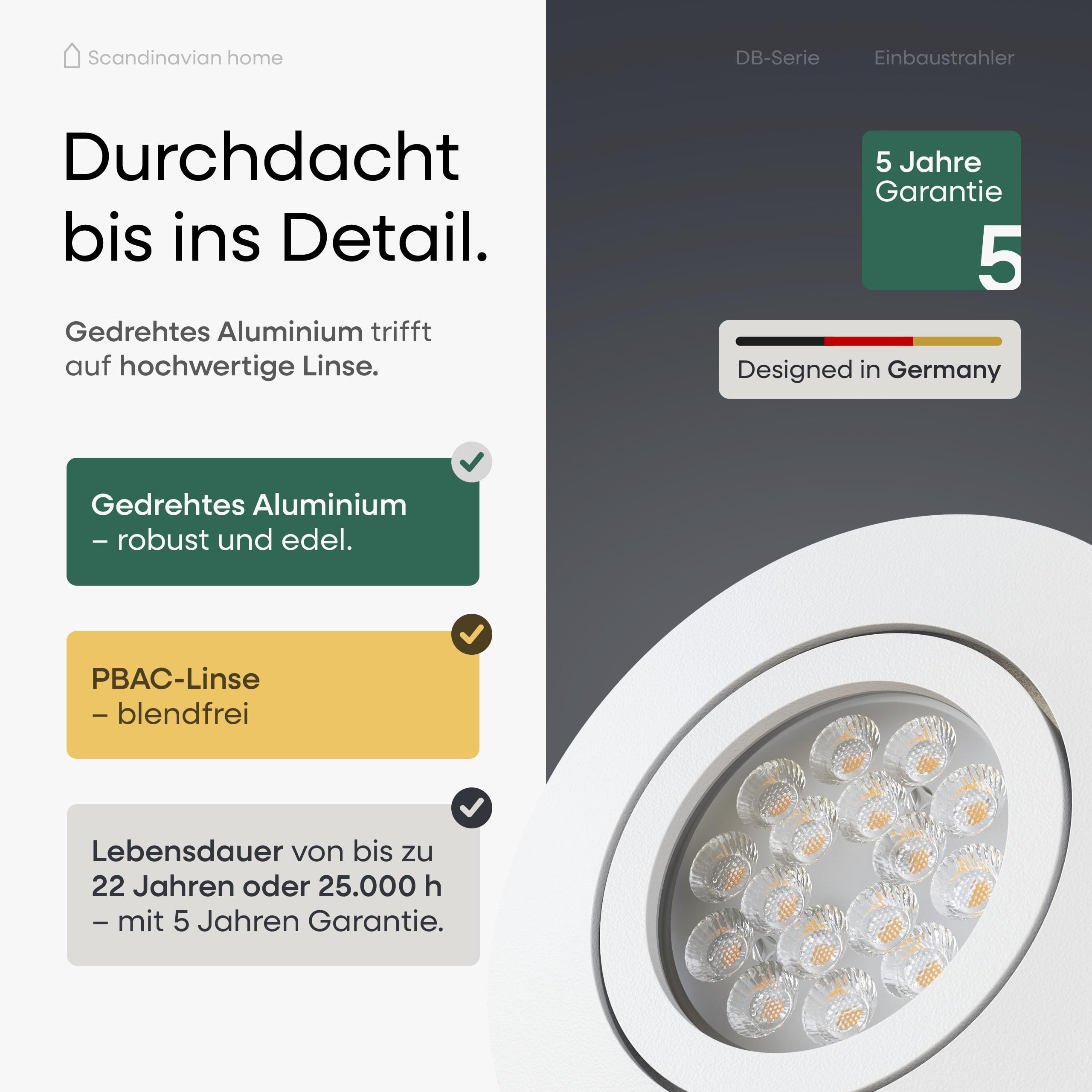 Scandinavian home 6er Set LED Einbaustrahler 230V Dimmbar - LED Spots 230V Warmweiß 3000K, 470 lm, CRI 90+, 68mm Lochmaß - IP44 Badezimmer Geeignet - Deckenspots Weiß-Matt, Schwenkbar