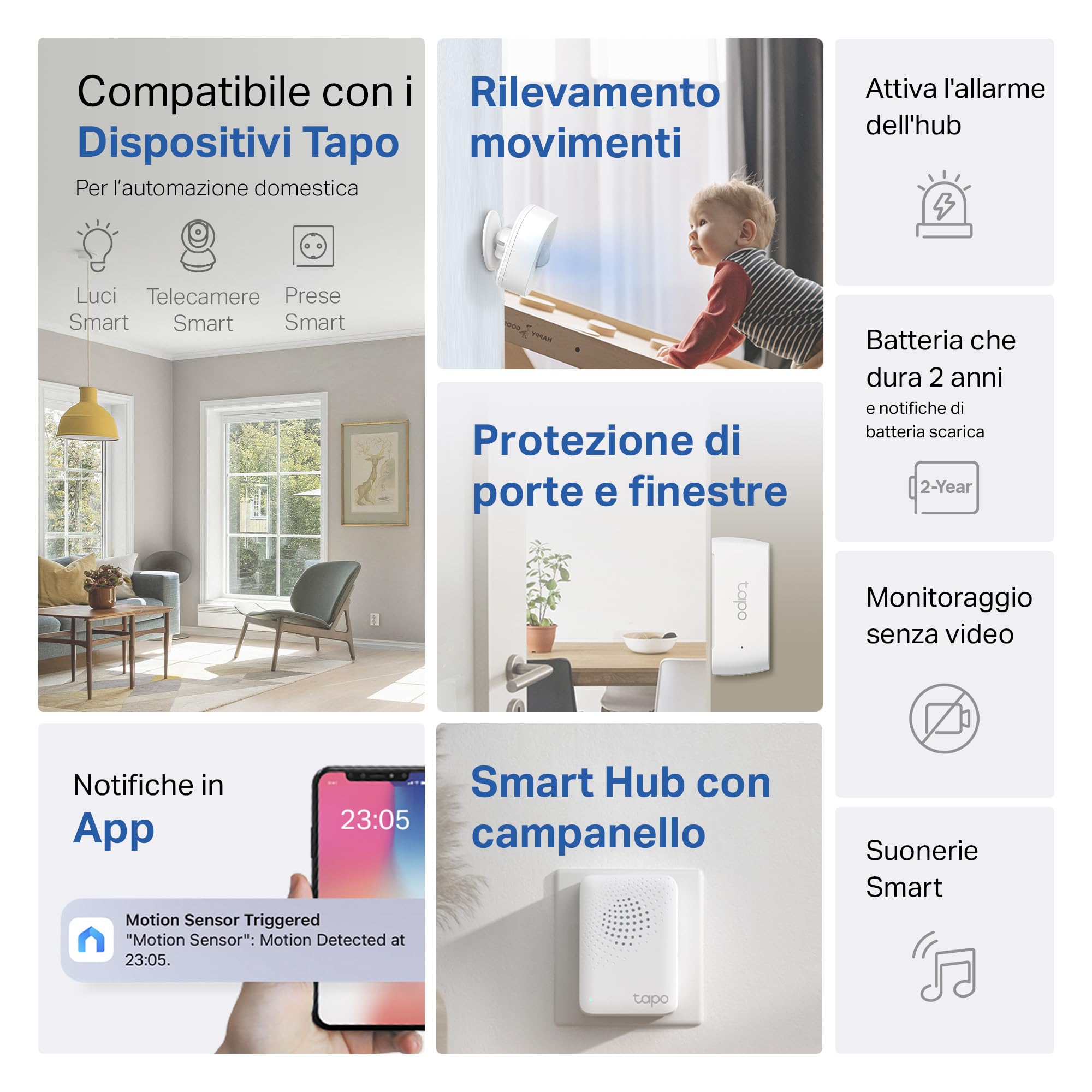 Tapo T30 KIT Sistema di Allarme, Antifurto, Allarme Casa senza Fili, 1 Sensore di Movimento e 2 Sensori di Finestra, Compatibile cogli Altri Dipositivi Smart, Avvisi Istantanei APP