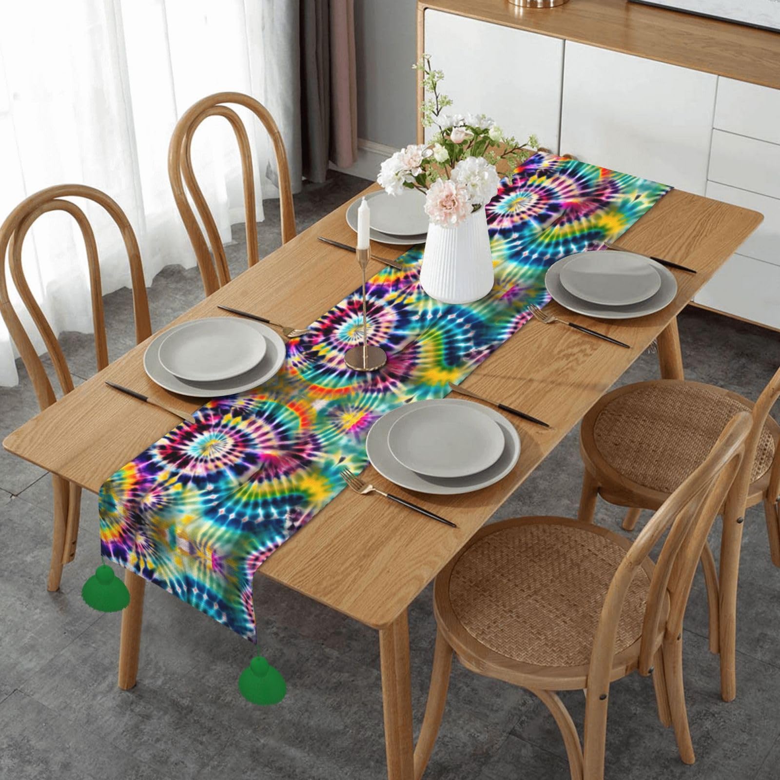 Chemin de table rustique tribal tie-dye pour repas et Noël