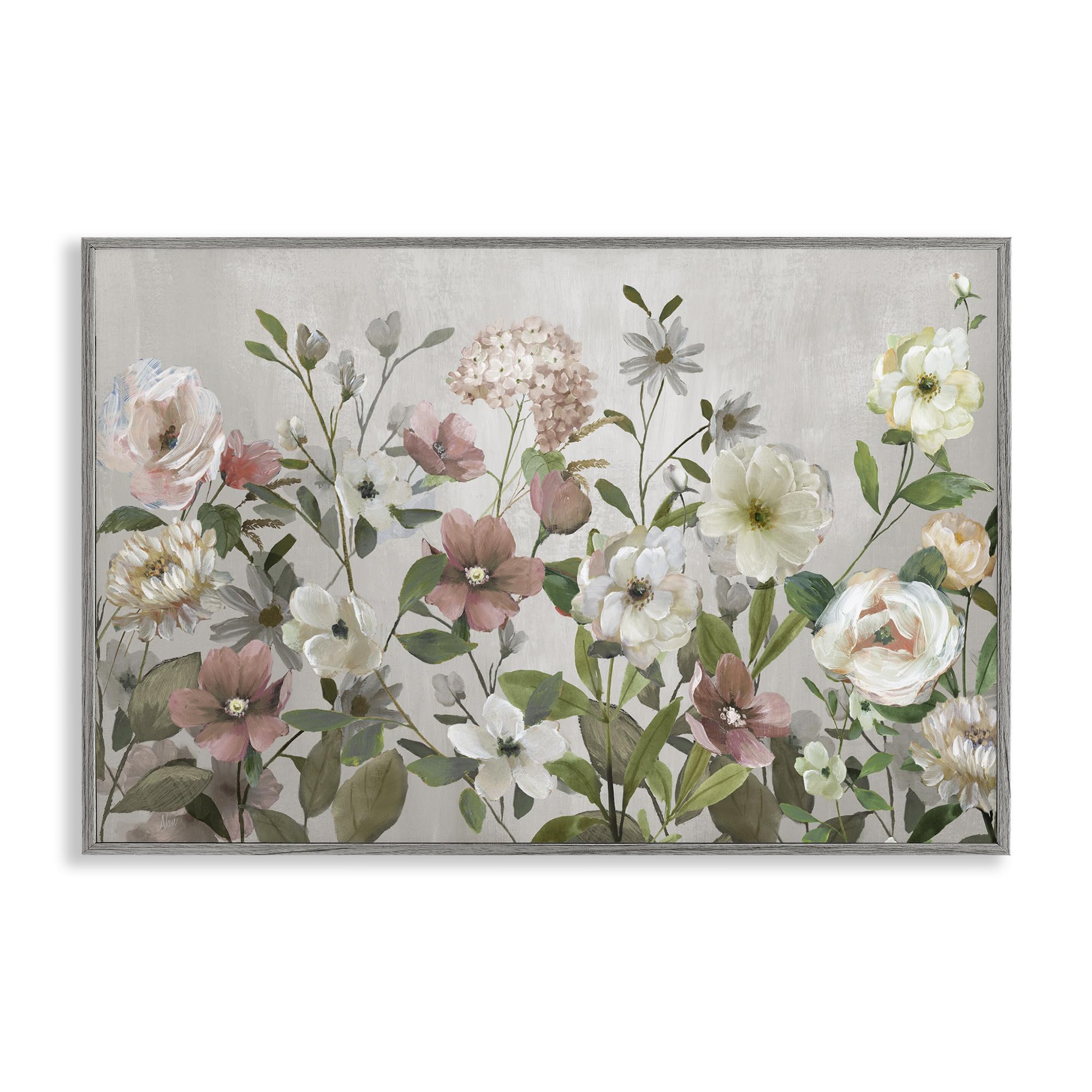 Stupell Industries Pastel Meadow Floral Arrangement 'Garden Meadow Arrangement', Framed Giclee Art, Gray, 18 X 12 Inches, Easy To Hang And Sturdy, Made In Usa, By Nan