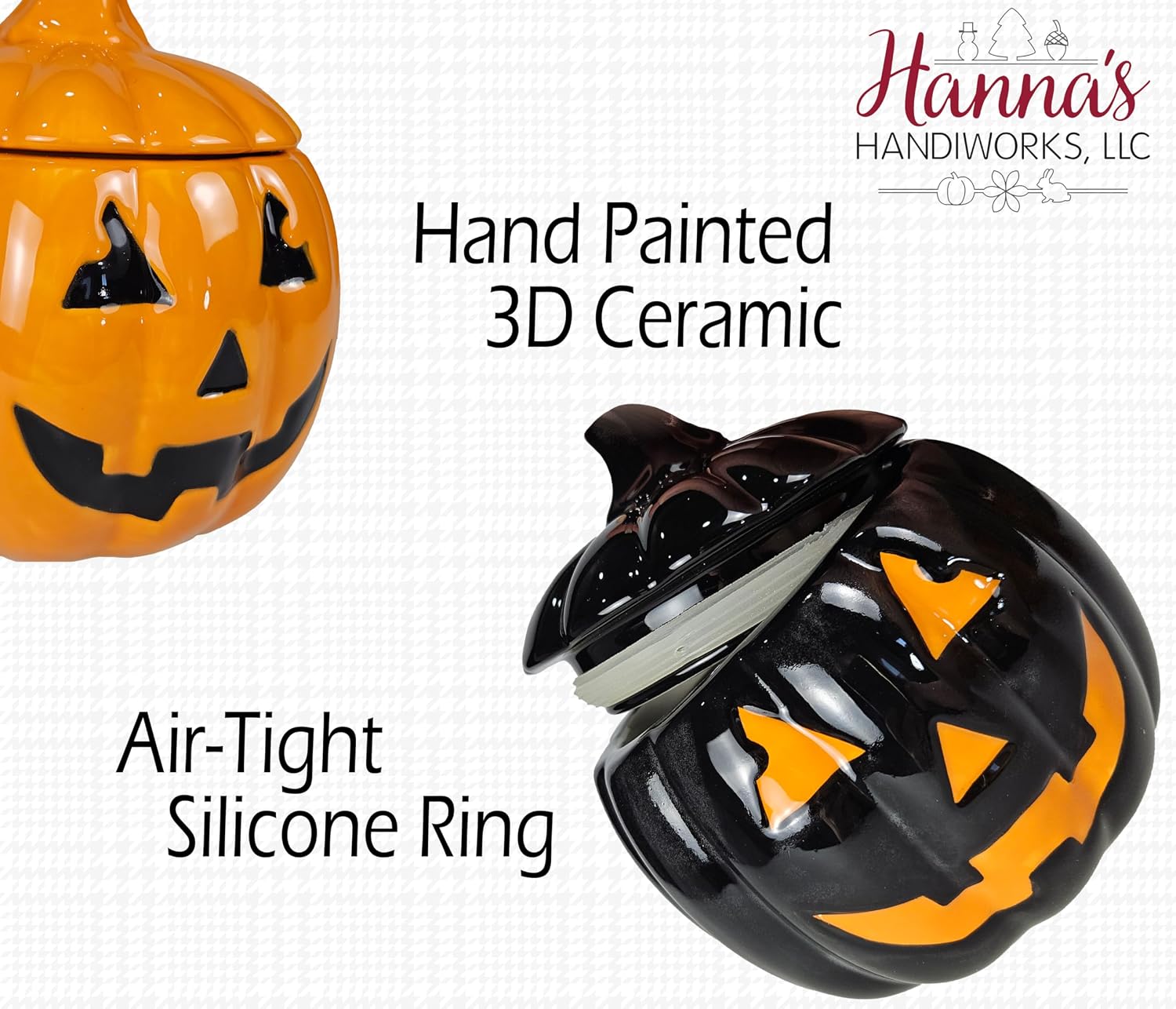 Hanna's Handiworks Jack O Lantern Halloween Pumpkin Cookie Candy Jar - Silicone Sealing Rim - Fun Decor and Kitchen Storage Decoration for Fall Festivities at Home- Receive 1 of 2 Assorted Colors image 5