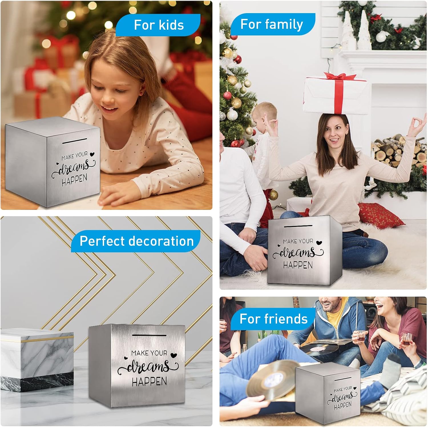 Piggy Bank Made of Stainless Steel, Piggy Banks for Adults Coin Bank,Can Only Save The Piggy Bank That Cannot be Taken Out (7.8"X7.8"X7.8")