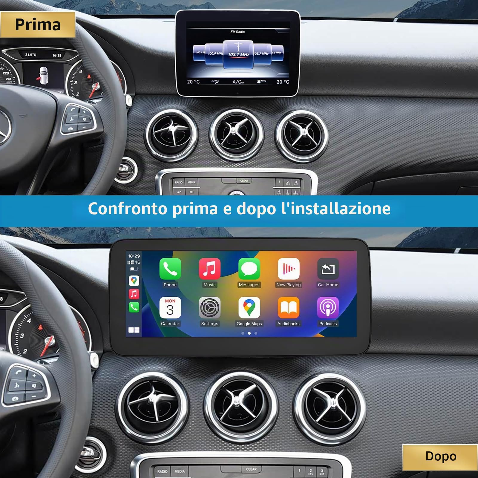 Autoradio touchscreen da 10,25 pollici per Mercedes Benz Classe A GLA CLA W176 C117 X117 X156 2016-2018 con NTG 5.0/5.1/5.2, supporta Apple Carplay/Android Auto/Mirrorlink