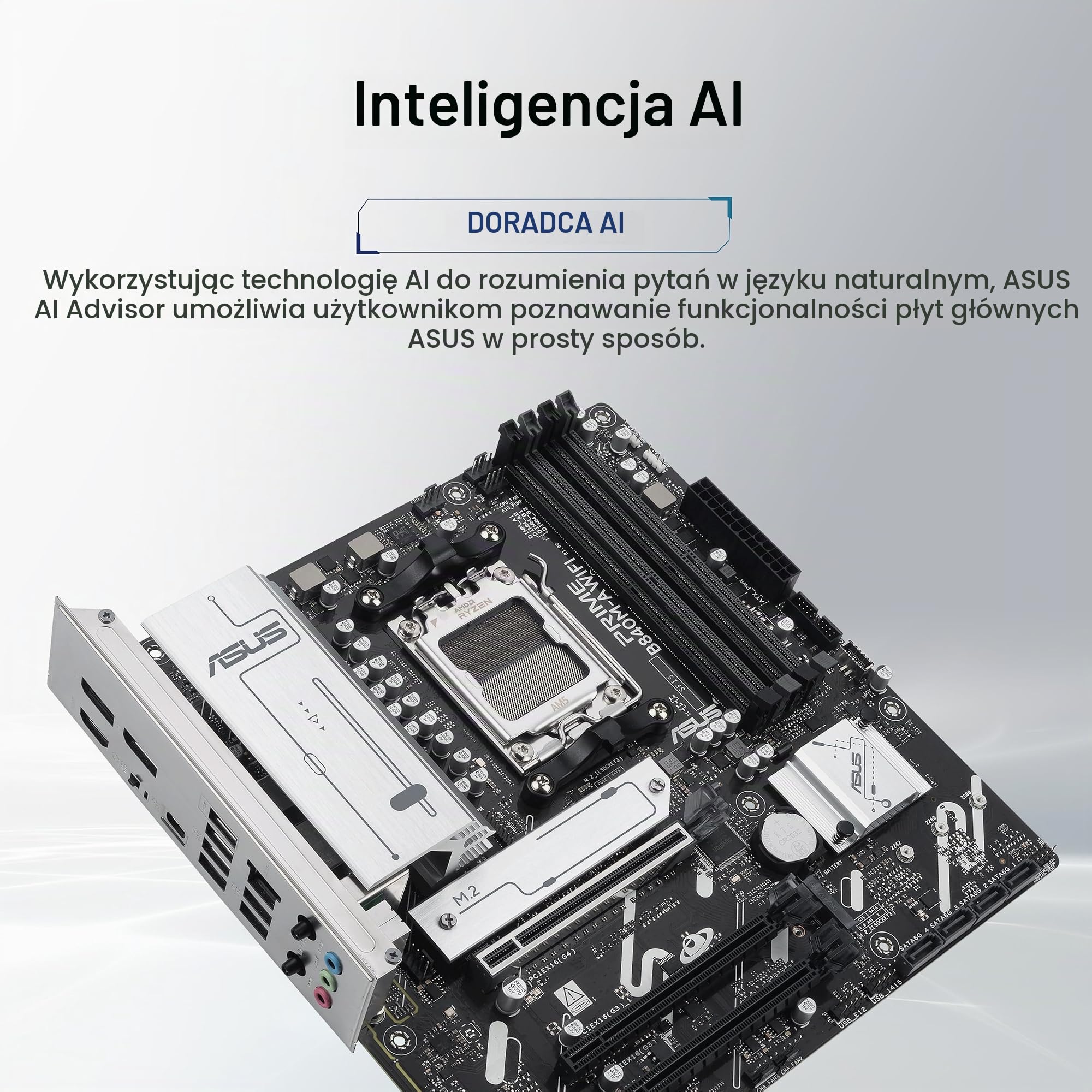 ASUS PRIME B840M-A WiFi, płyta główna AMD mATX, gniazdo DDR5, PCIe 4.0 Ready, 3 gniazda M.2, WiFi 6E, Ethernet Realtek 2,5 GB, DisplayPort, HDMI, USB-C 5 Gb/s, przód i tył, system BIOS Flashback i