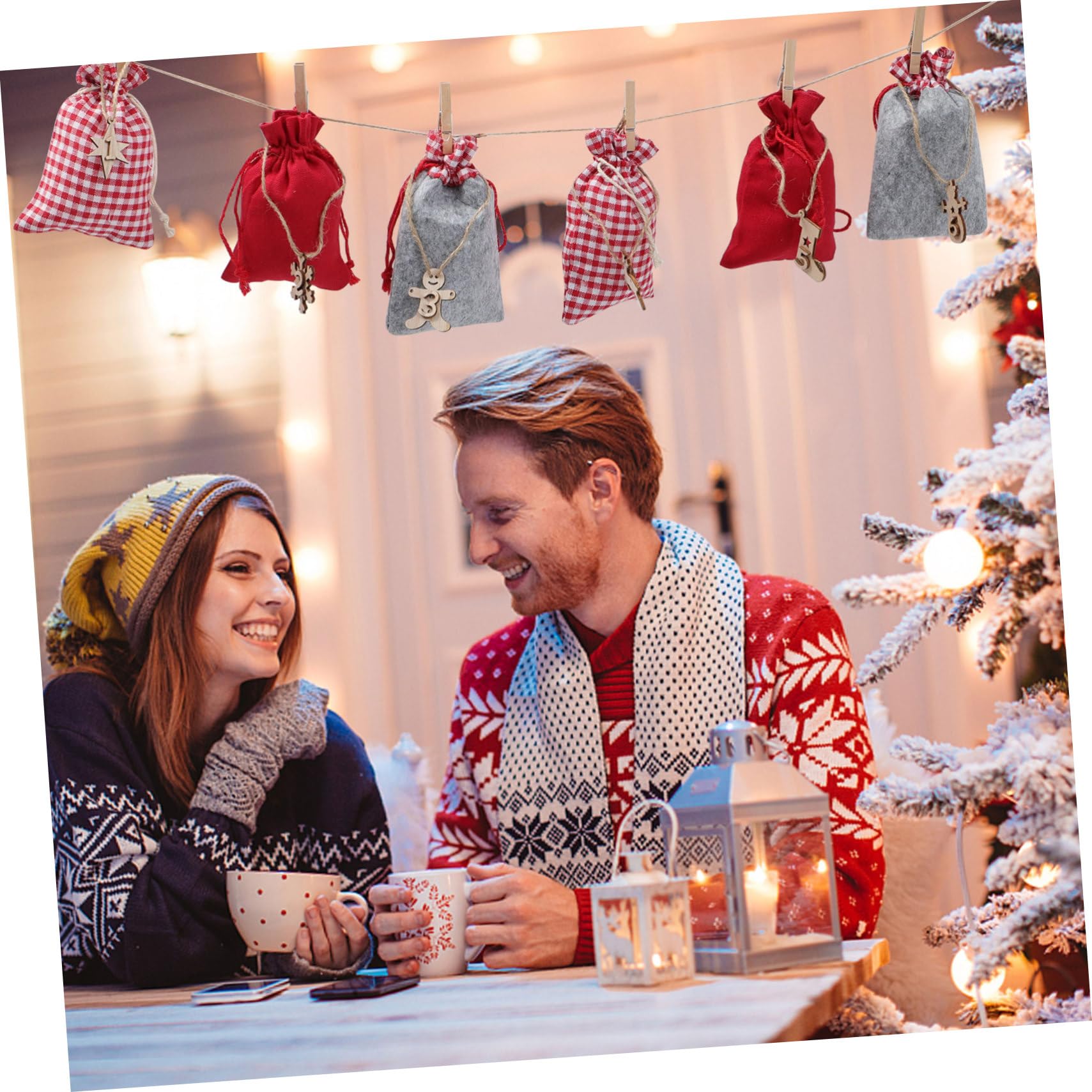 IMIKEYA Lot De 3 De Calendrier De L'avent De Noël À Cordon Conteneurs De Noël De Rangement pour d'emballage Décoratifs De Noël