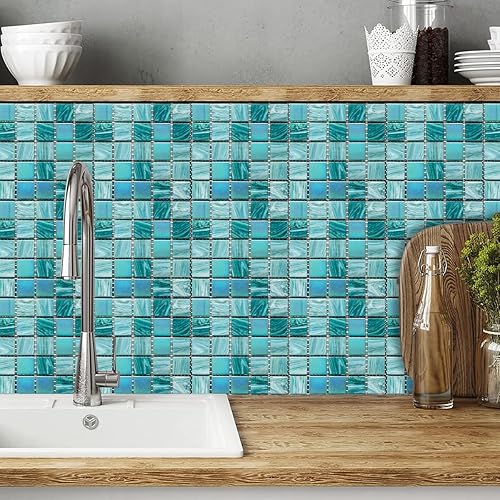 Miniatura 5 de Alwayspon 25 piezas de azulejos de mosaico autoadhesivos para decoración del hogar, azulejos adhesivos para despegar y pegar, adhesivo para azulejos