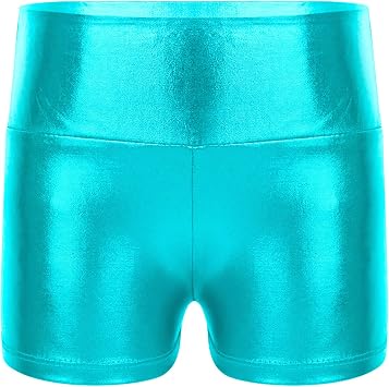 MSemis Kids Big Girls Shiny Metallic High Waist Dance Shorts Gymnastics Ballet Boy Cut Sports Bike Shorts