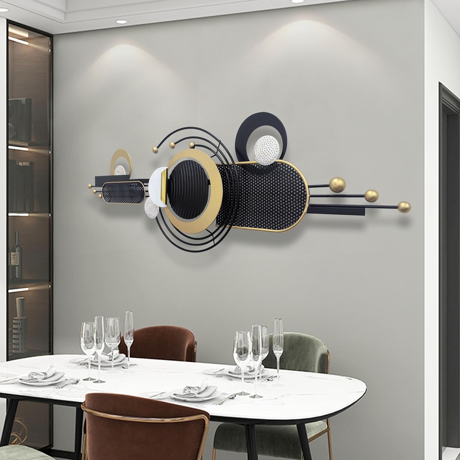 Wall Art ,Modern Creative Geometric Circular Metal Wall Sculptures, 58"×18" Large Black 3D Metal Wall Art Hanging Sculptures for Living Room Dining Room Bedroom, Home Decor for Apartment Bedroom