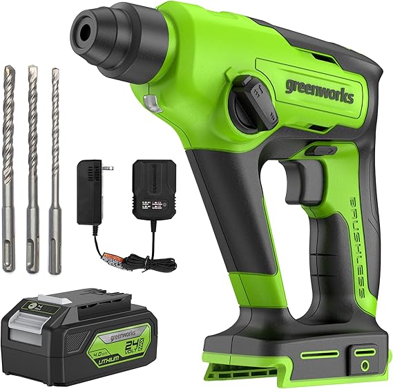 Greenworks 24V Cordless SDS 1.2J Heavy Duty Rotary Hammer Drill, 1Inch