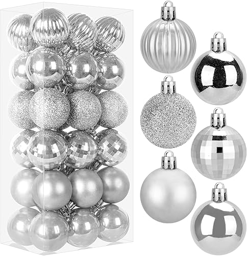 Miniatura 10 de Juego de 36 adornos de bolas navideñas, bolas de árbol de Navidad de 1.97 pulgadas con cuerdas para colgar, 6 acabados clásicos, decoración de