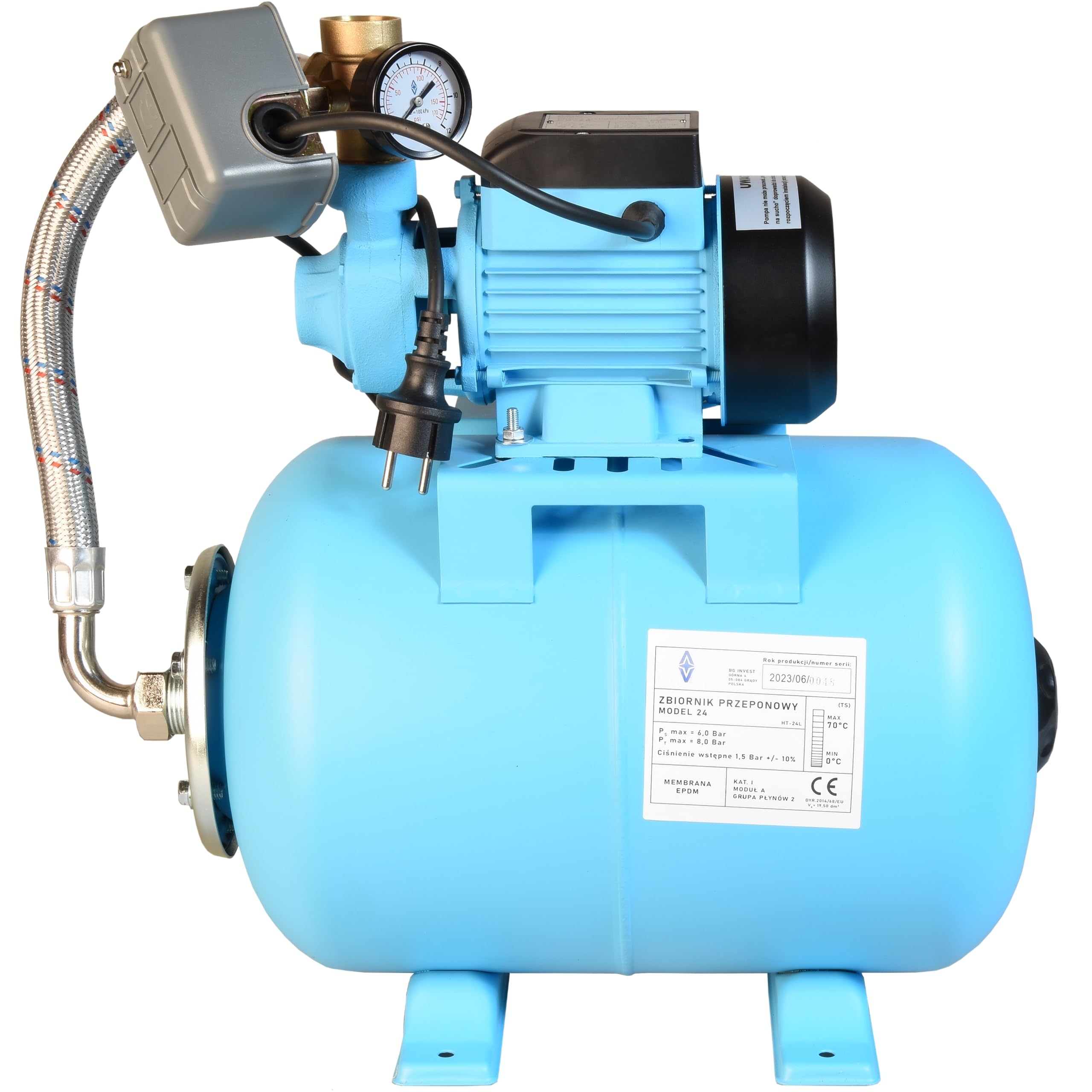 Zestaw Hydroforowy 24L Hydrofor Pompa do Wody Domu AQB 60 Hydroforowa (370 W, 2100 l/h, max. podnoszenie 39 m) MOCNY WYDAJNY