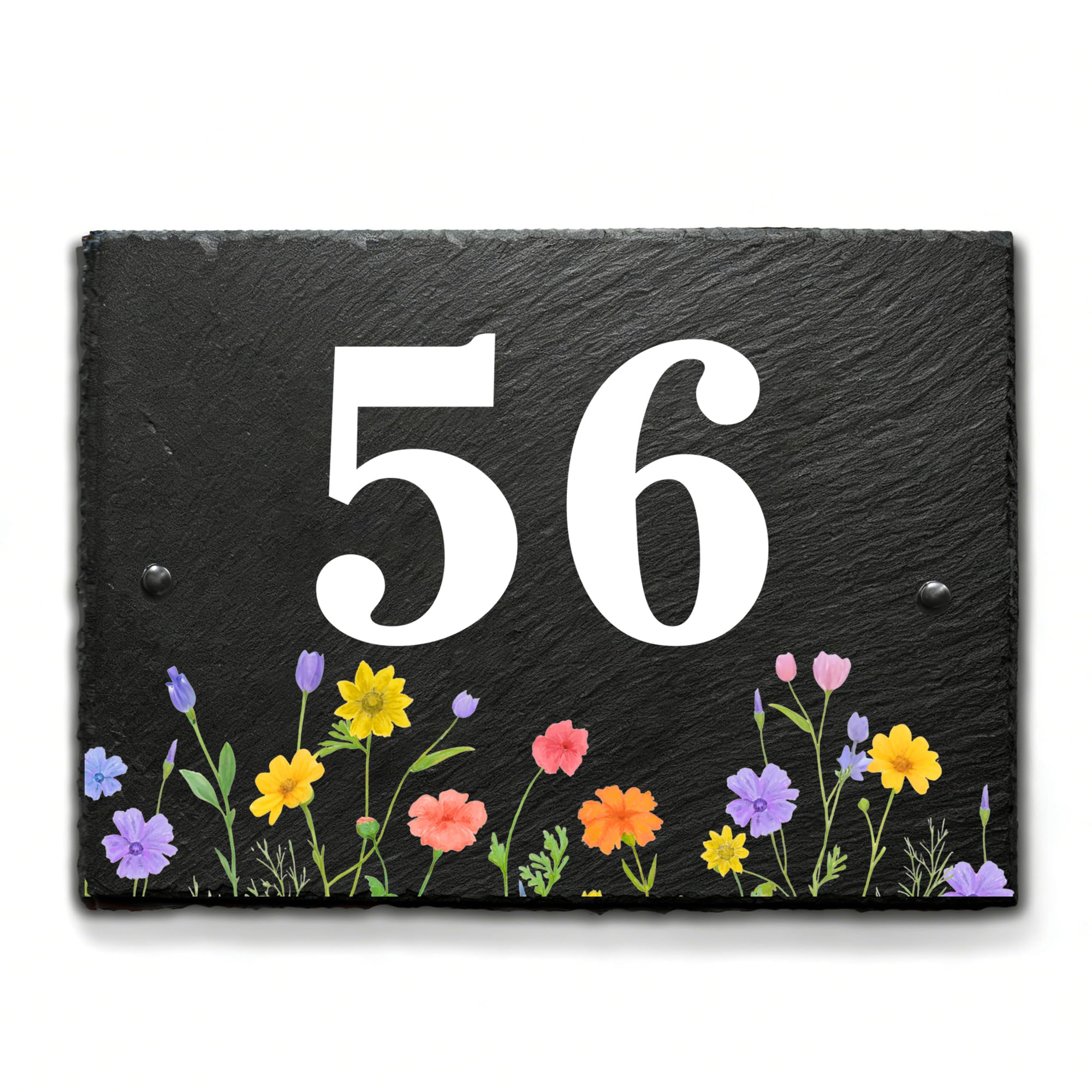 EDSG Personalised Slate House Signs for Outside, UV Printed Door Number Plaques for Wall, House Number Plaques Yard Garden Signs, Welcome House Sign Home Decor, with Wall Fixings (Large - 30x20cm)