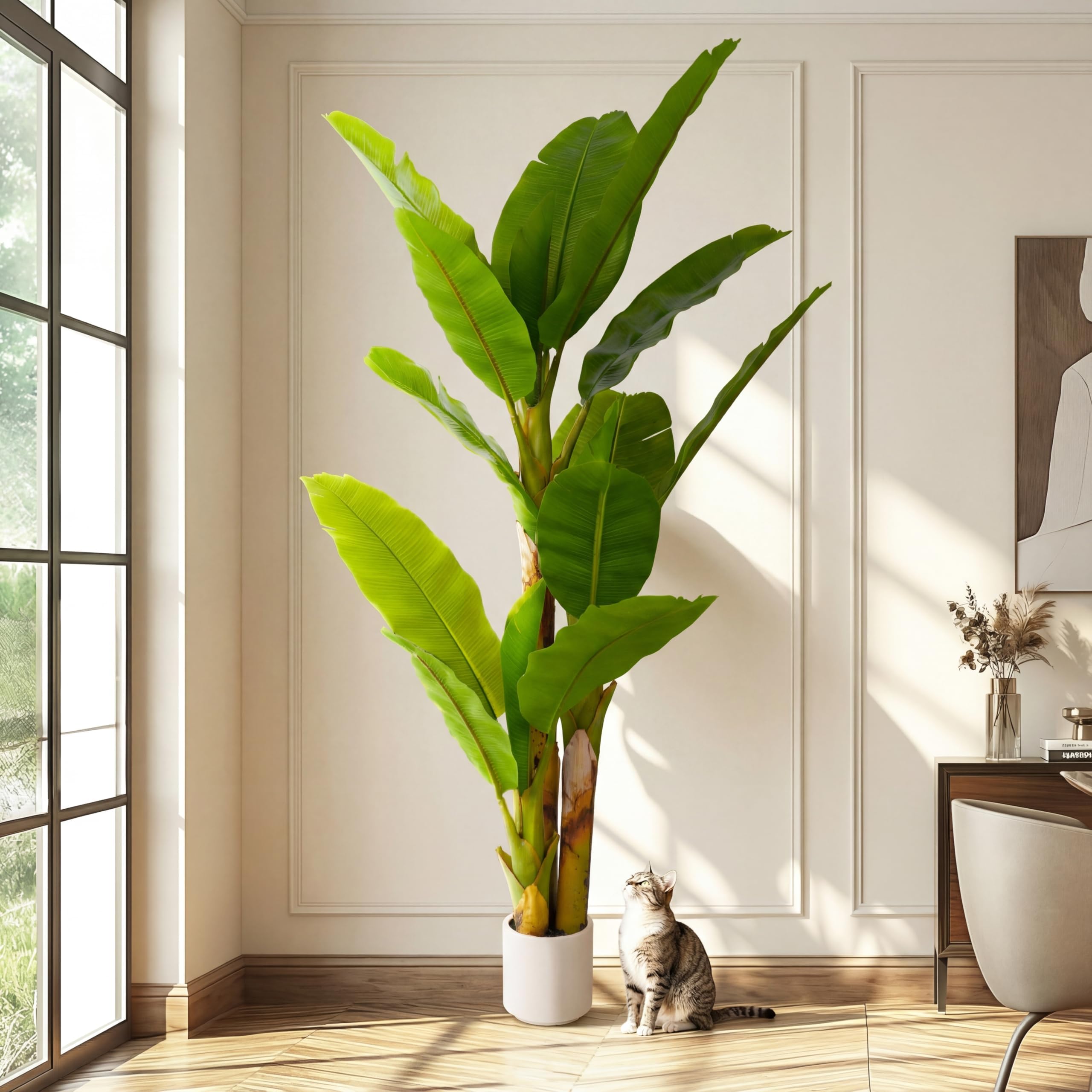 180cm Bananier Artificiel Grande Plante Artificielle Intérieur pour Salon Grand Arbre Artificiel Réaliste Décoration Tropicale Bureau Maison Adapté aux Animaux Faux Bananier Géant Véranda 6ft Design