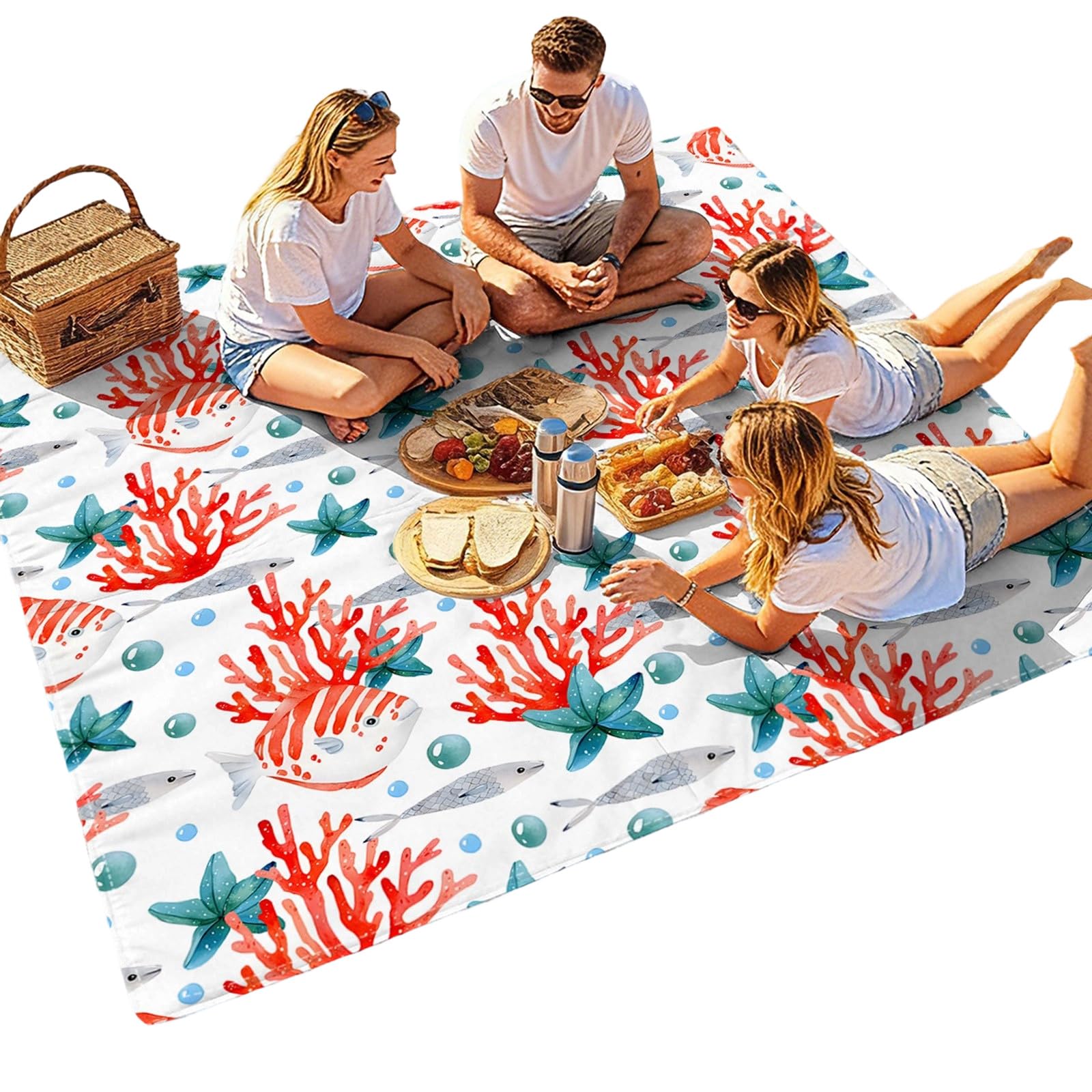 Foldable Sandproof Beach Towel Cushion Camping Mat with Bright Patterns for Family and Friend Gatherings Waterproof Beach Blanket for Camping